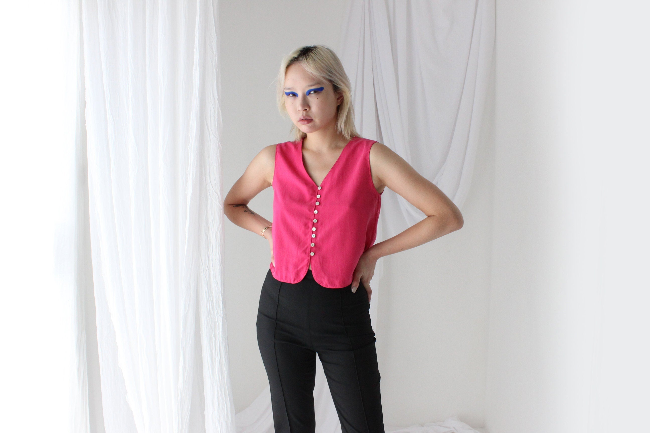 90s Bubblegum Silk Waistcoat Vest Crop Top