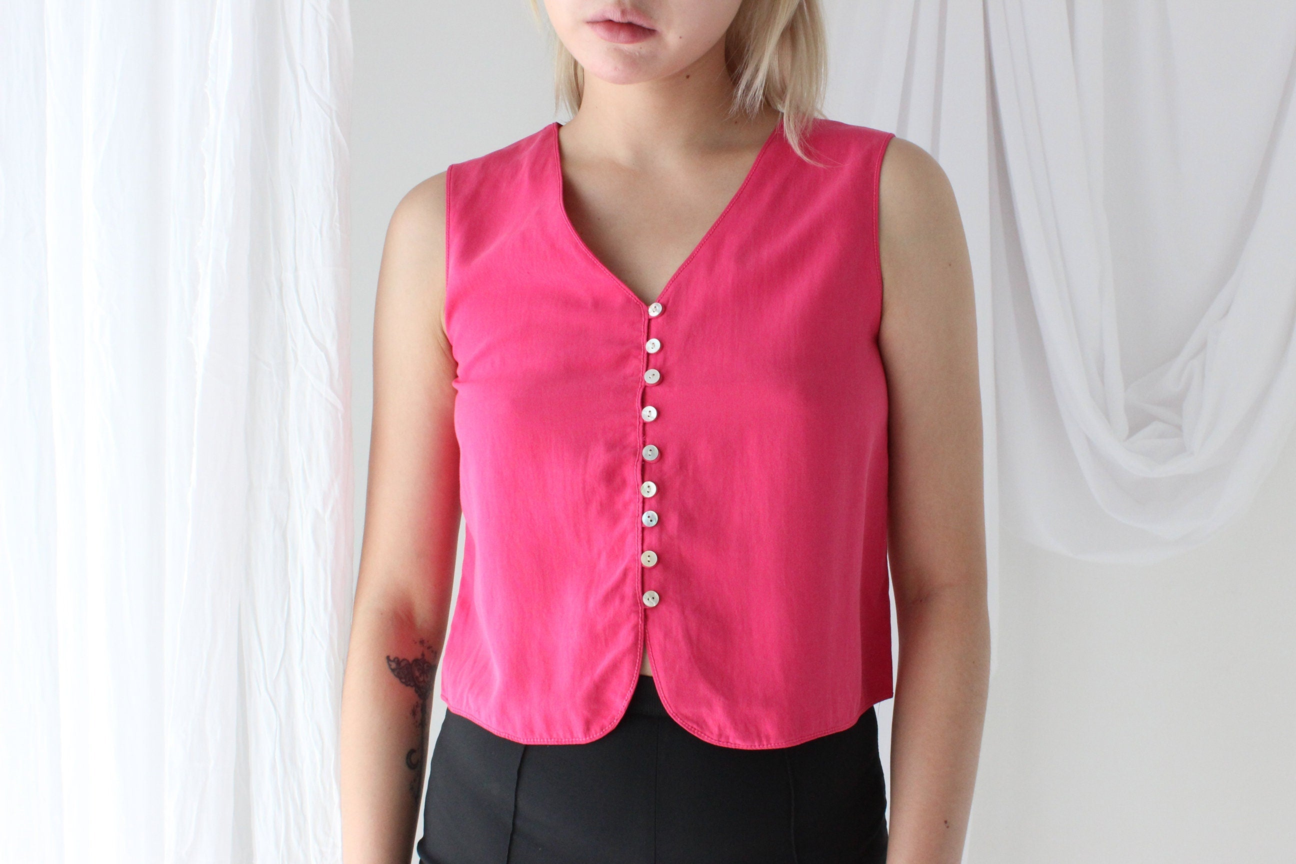 90s Bubblegum Silk Waistcoat Vest Crop Top