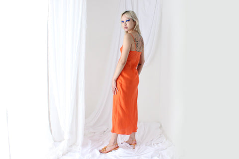 90s Pure Silk Bias Cut Slip Dress in Tangerine