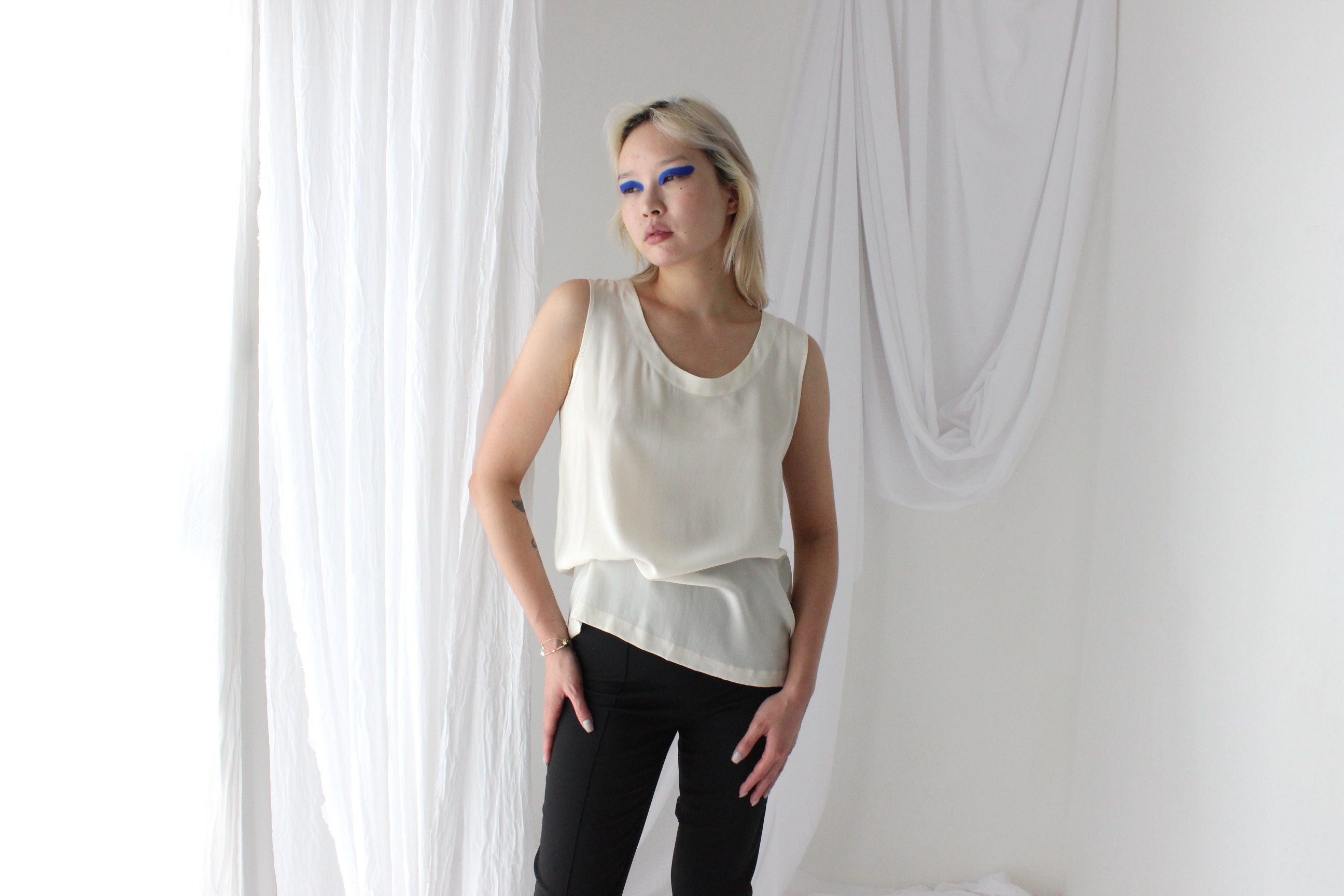 90s Pure Silk Sleeveless Tank Top in Ivory