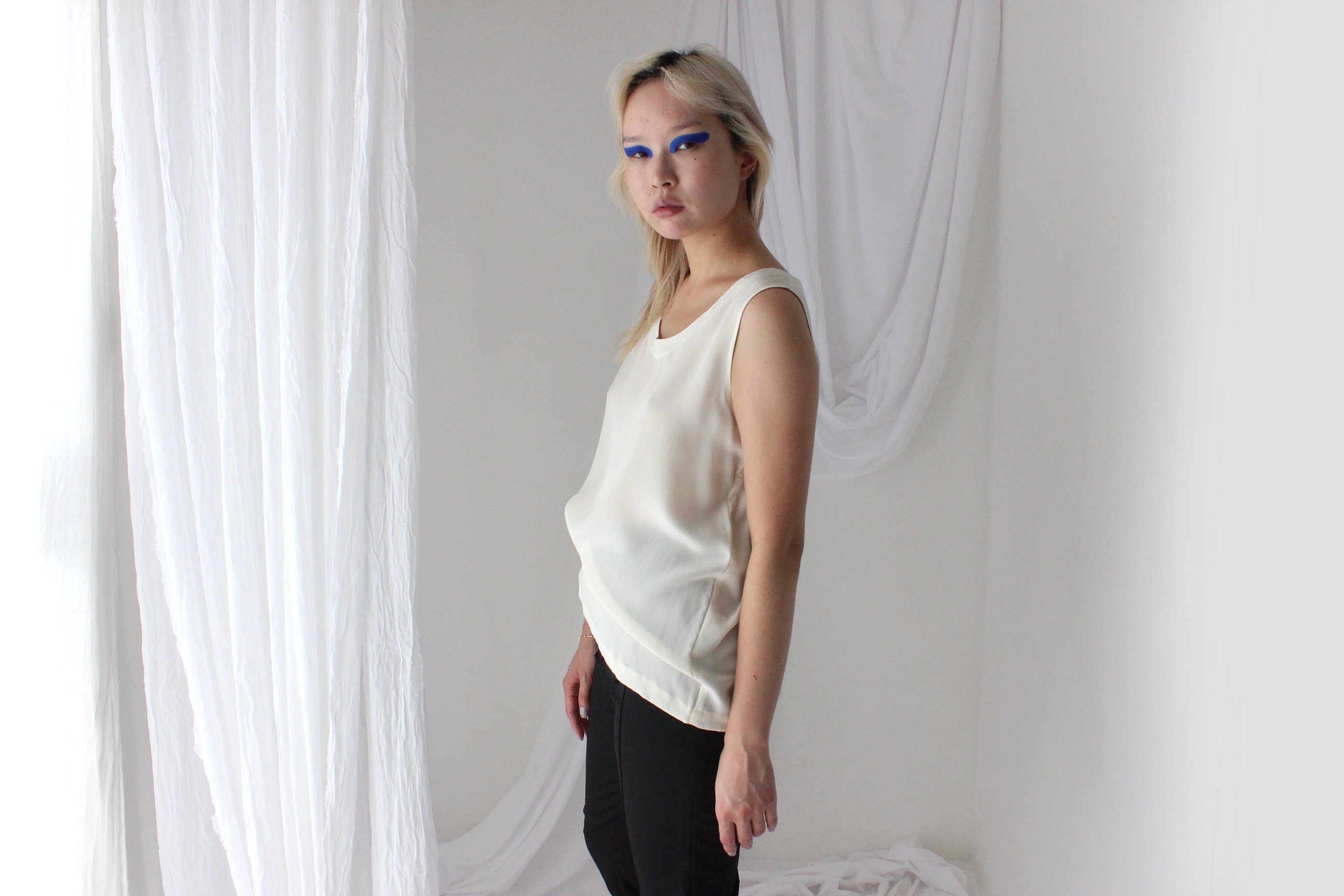 90s Pure Silk Sleeveless Tank Top in Ivory