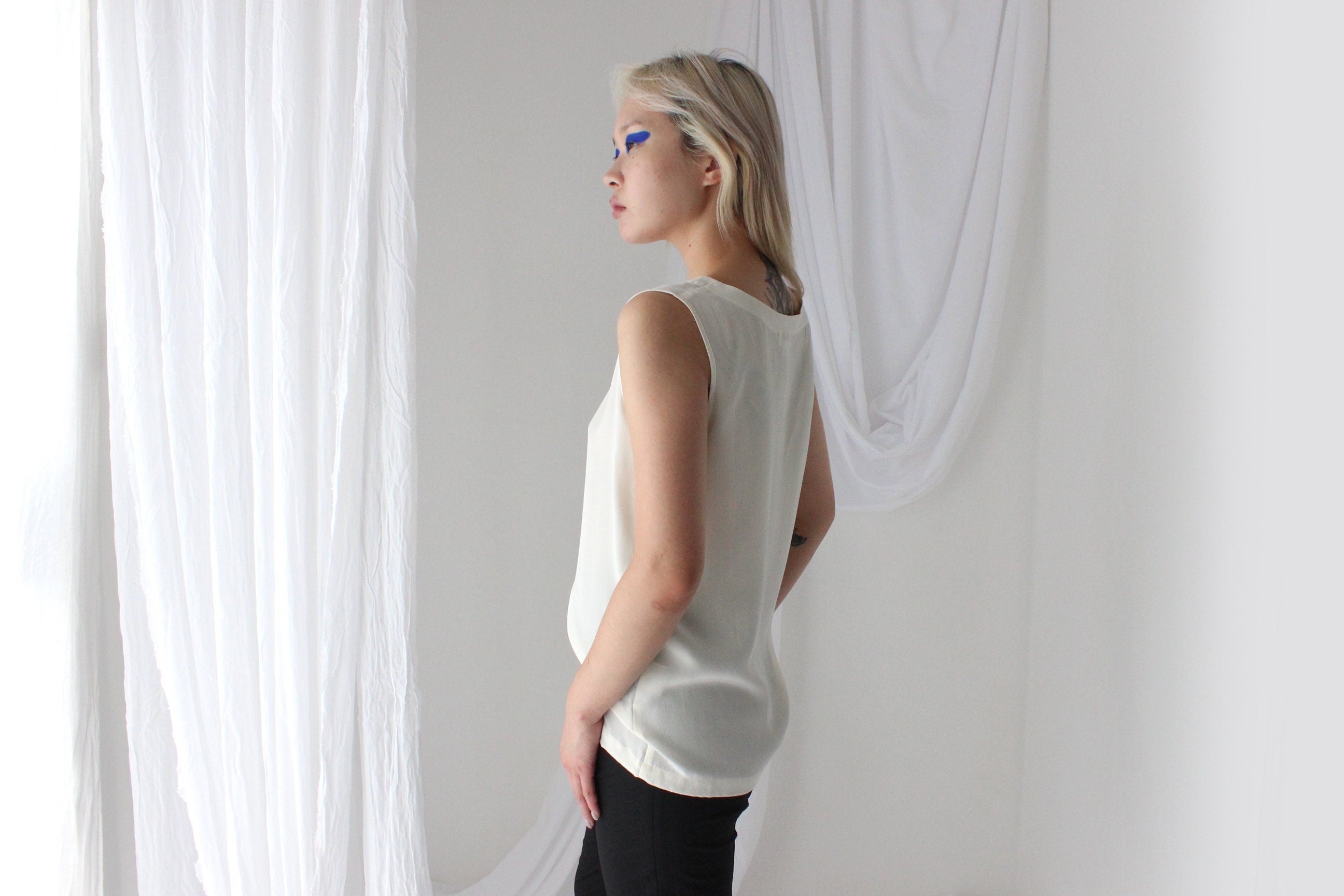 90s Pure Silk Sleeveless Tank Top in Ivory