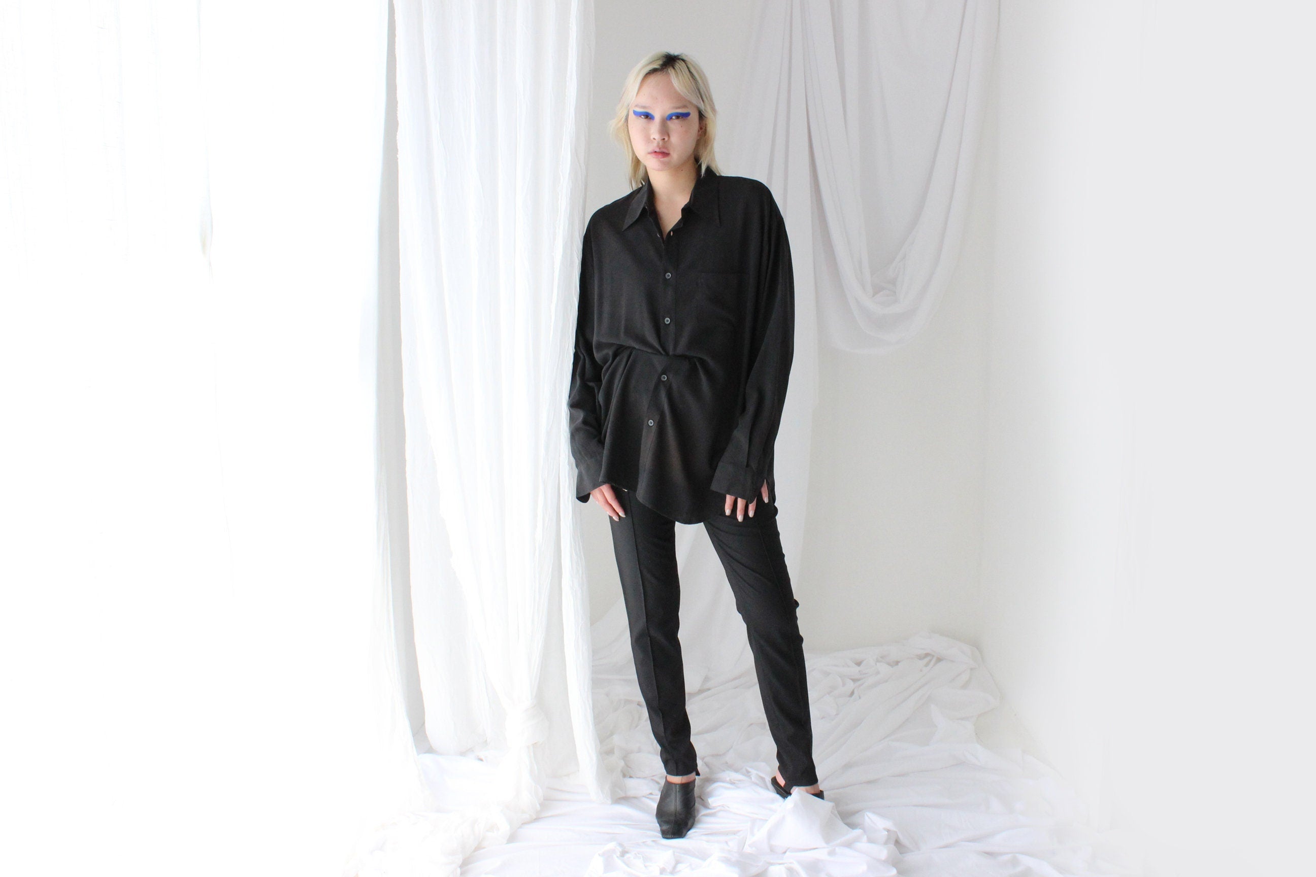 Heavenly 90s Pure Fuji Silk Black Oversized Shirt