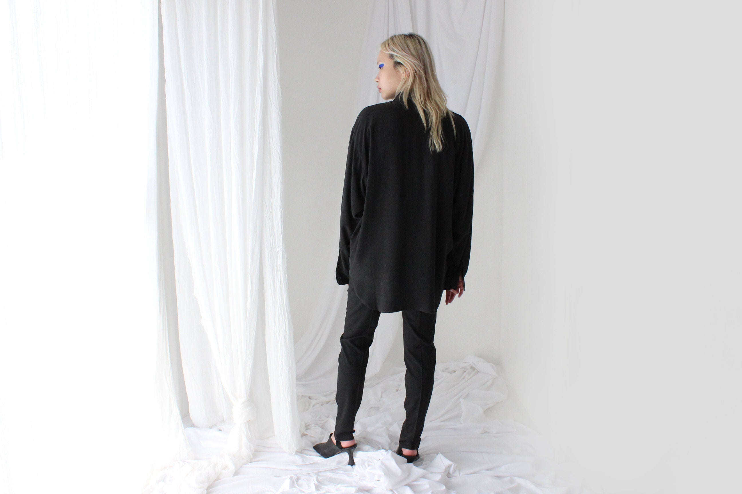 Heavenly 90s Pure Fuji Silk Black Oversized Shirt