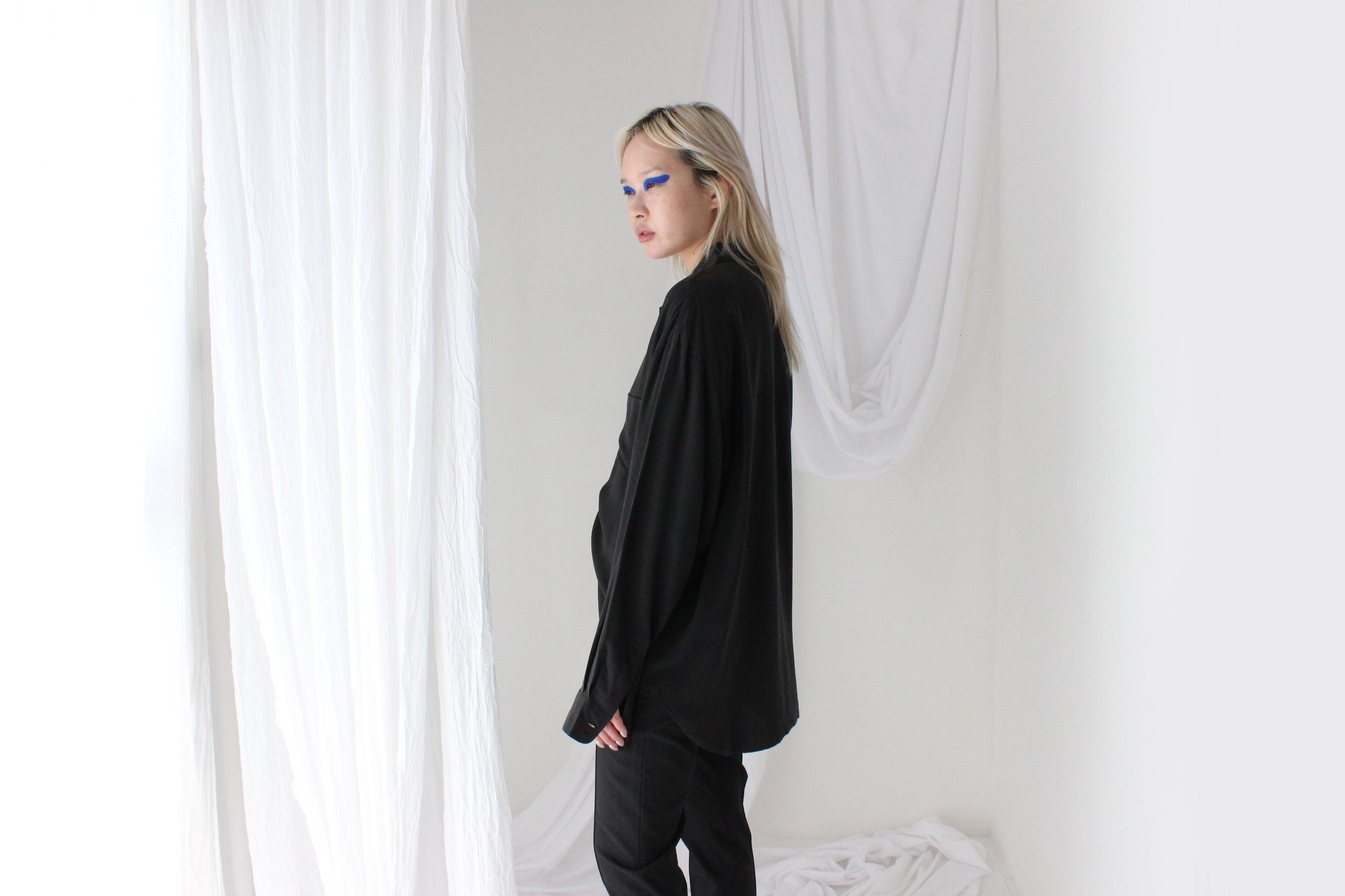 Heavenly 90s Pure Fuji Silk Black Oversized Shirt