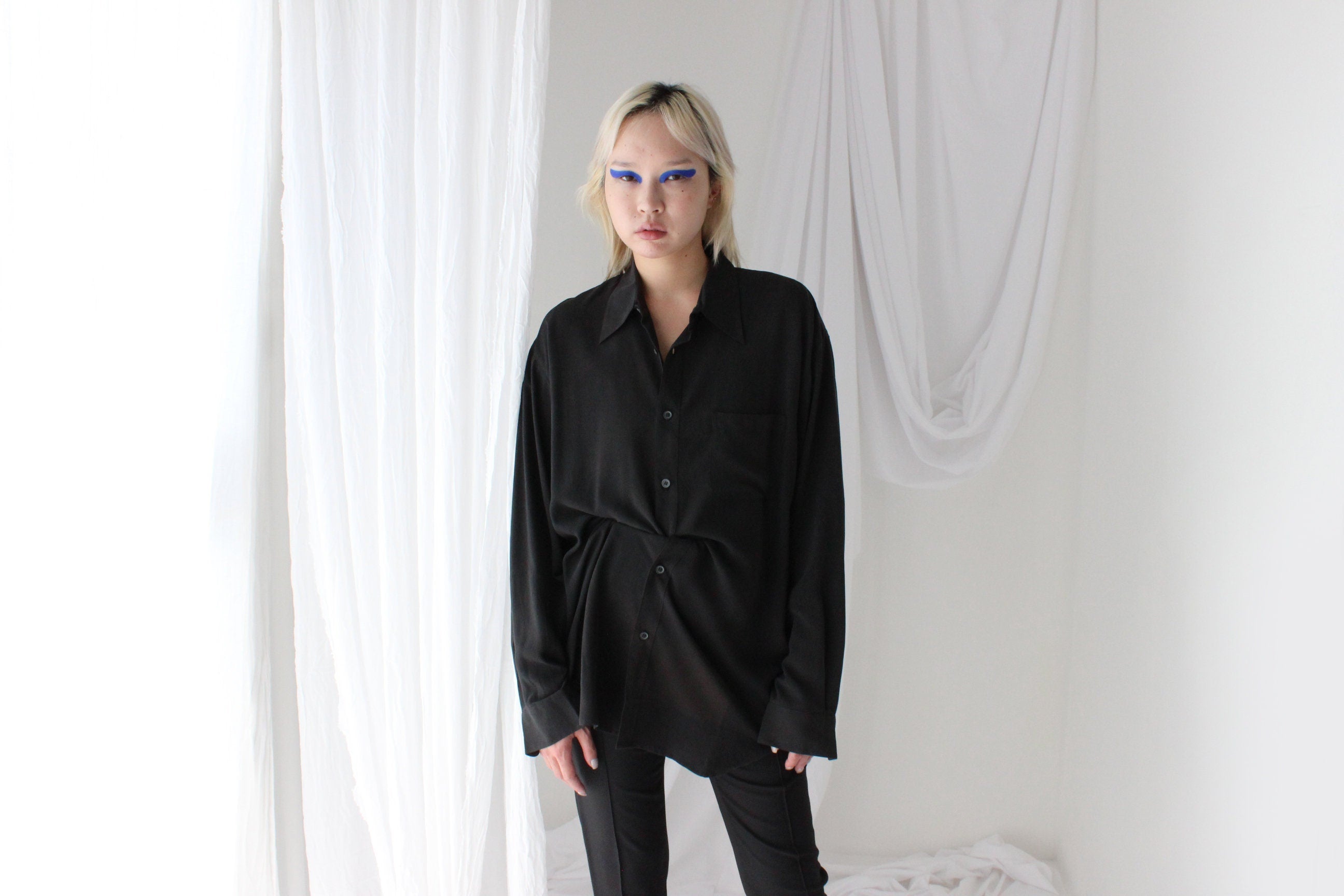 Heavenly 90s Pure Fuji Silk Black Oversized Shirt
