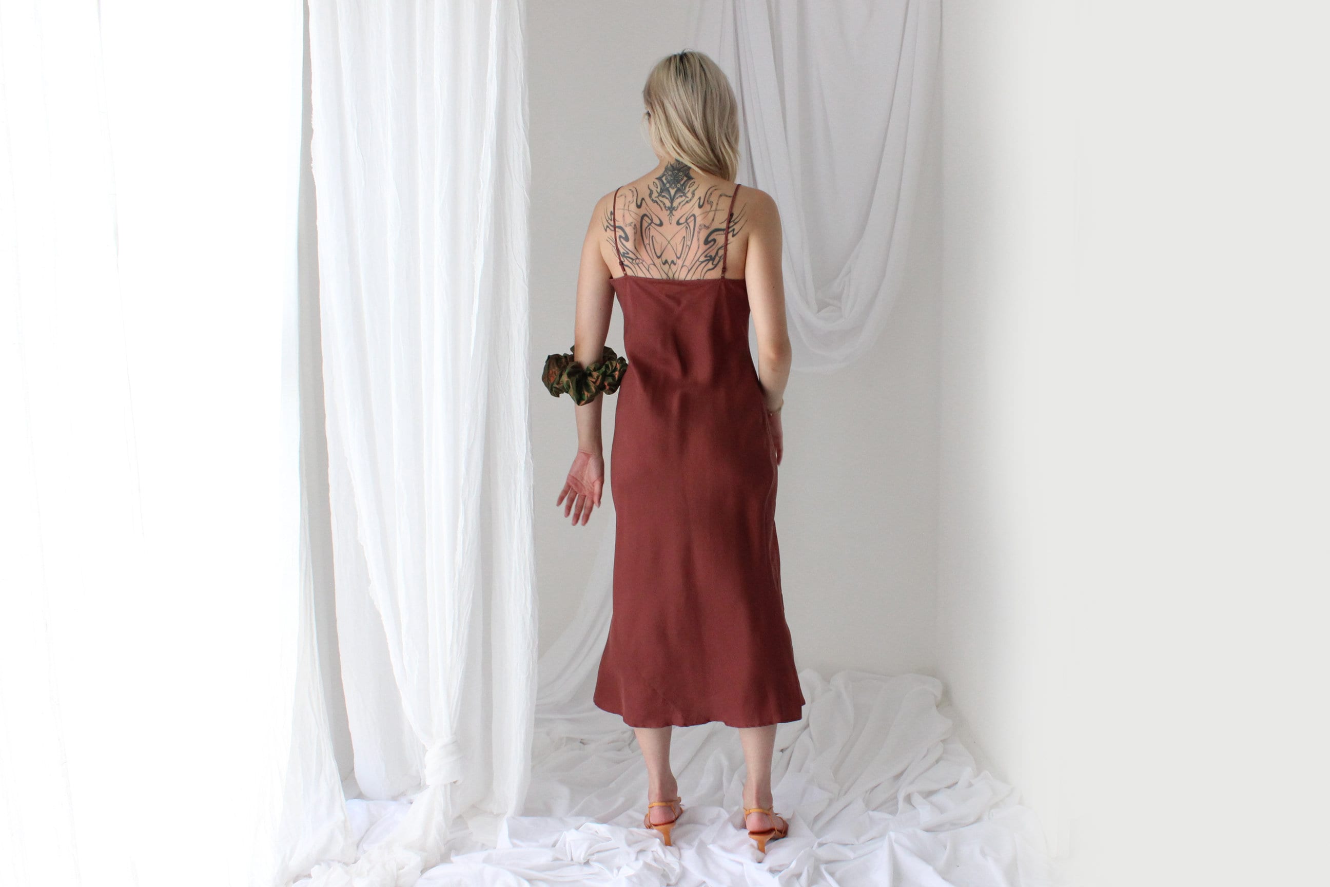 90s Pure Silk Bias Cut Slip Dress in Mocha