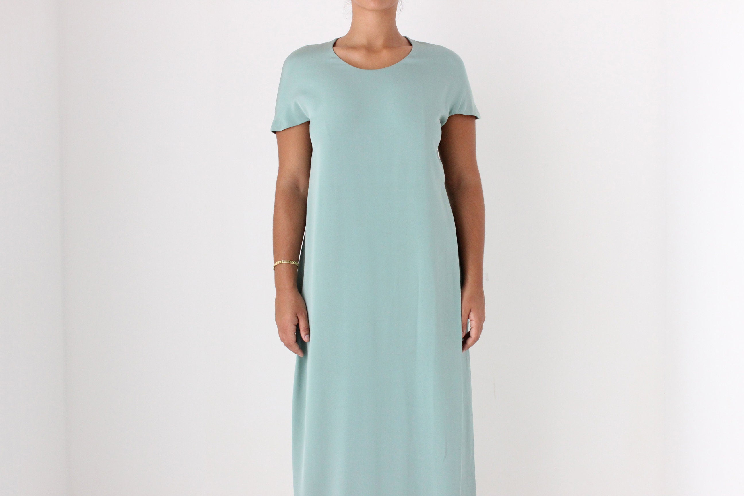 90s CALVIN KLEIN Mint Green Silk Minimal Gown