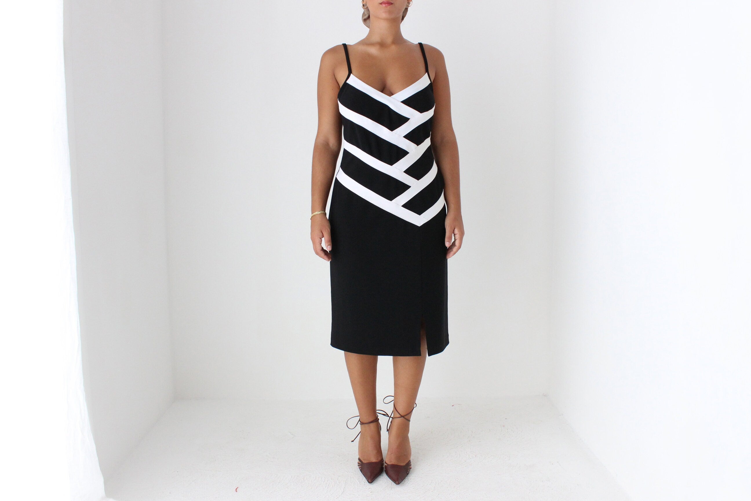 80s Bold Monochrome Bodycon Dress