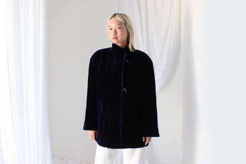 80s PURE SILK VELVET Luxury Quilted Puffer Jacket in Royal Purple