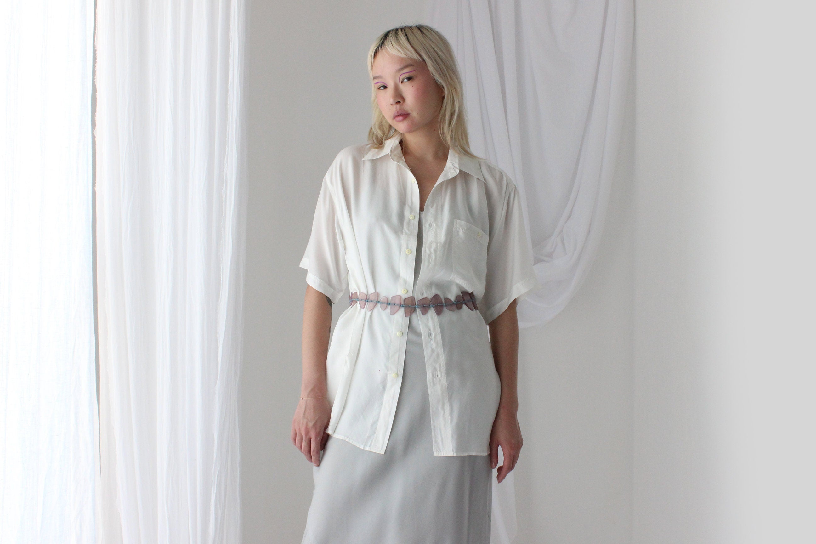 80s PURE SILK Snow White Boxy Oversized Shirt