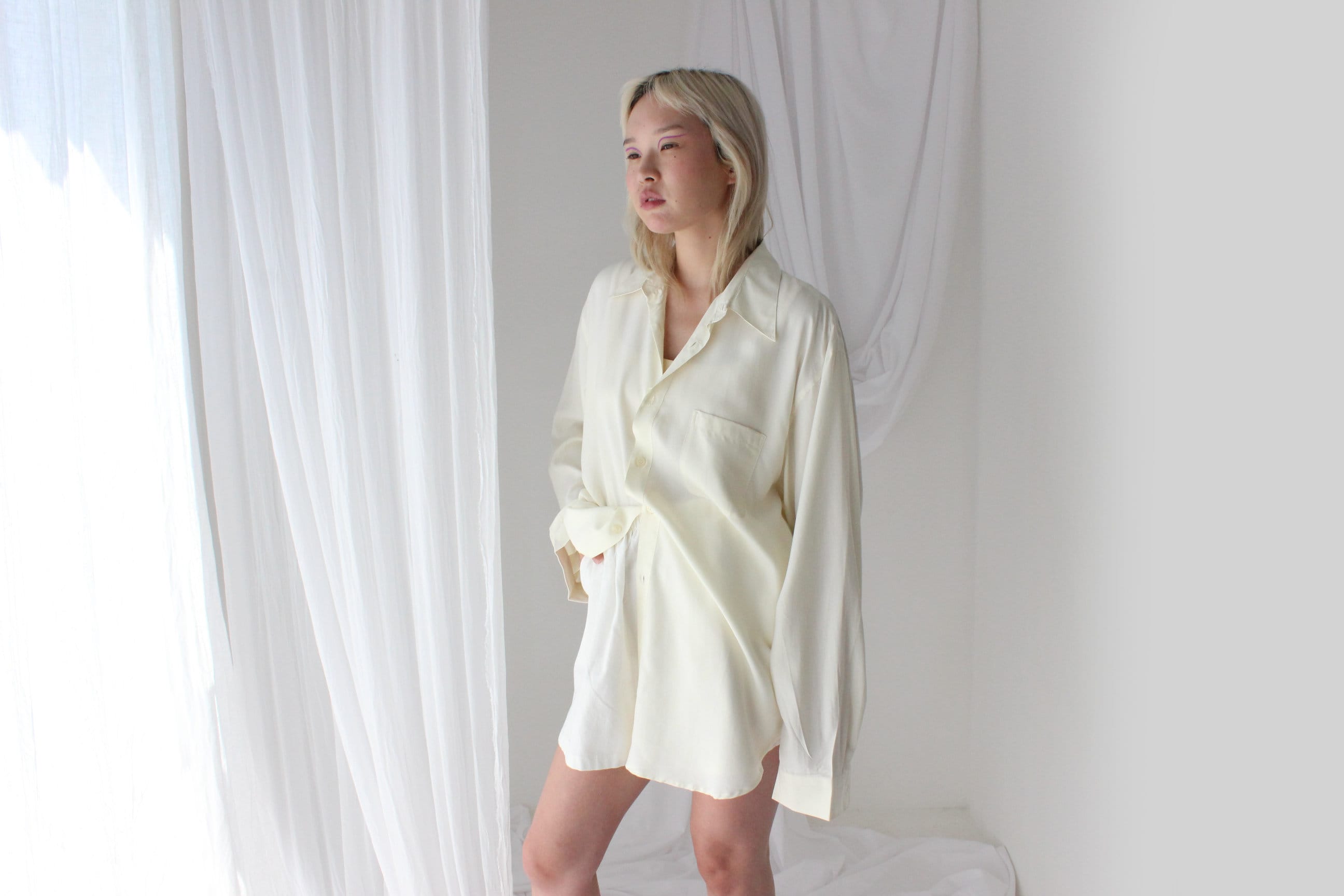 Heavenly 90s Pure Silk Cream Oversized Shirt