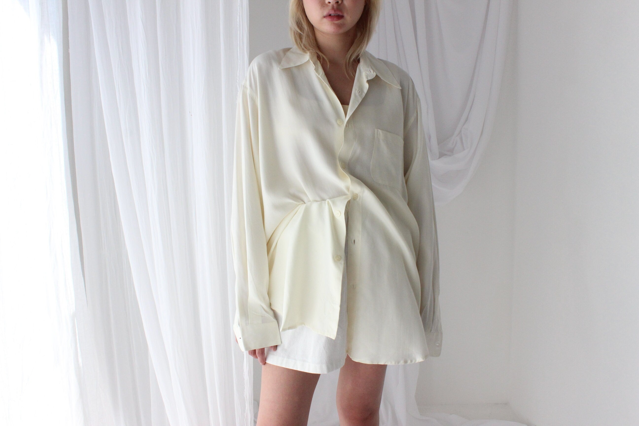 Heavenly 90s Pure Silk Cream Oversized Shirt