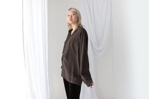 90s Pure Silk Chocolate "Corduroy" Textured Oversized Shirt