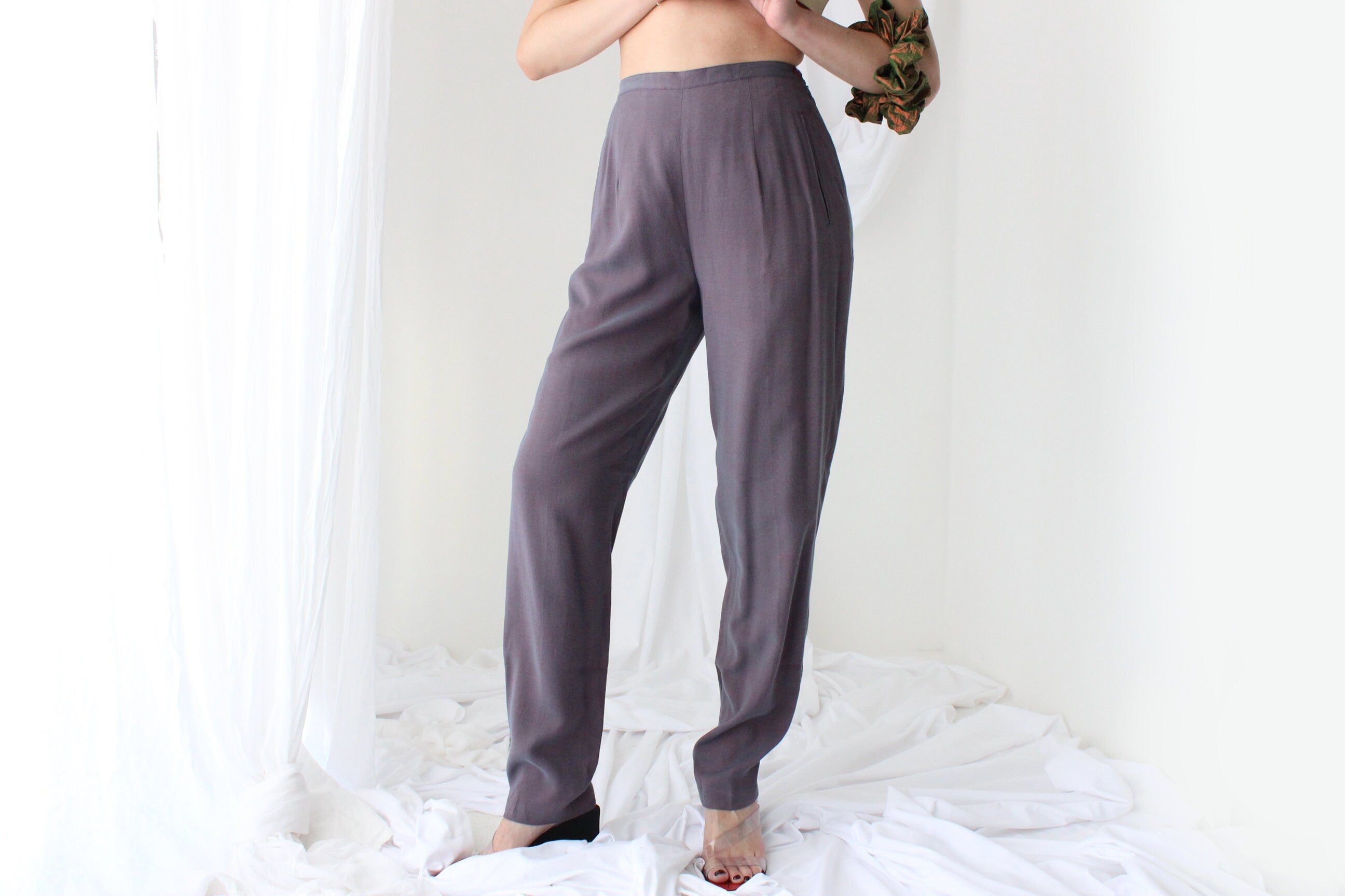 90s SILK/COTTON Holographic High Waist Trousers