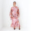 70s Pink Floral Organza Hostess Dress w/ Amazing Sleeves