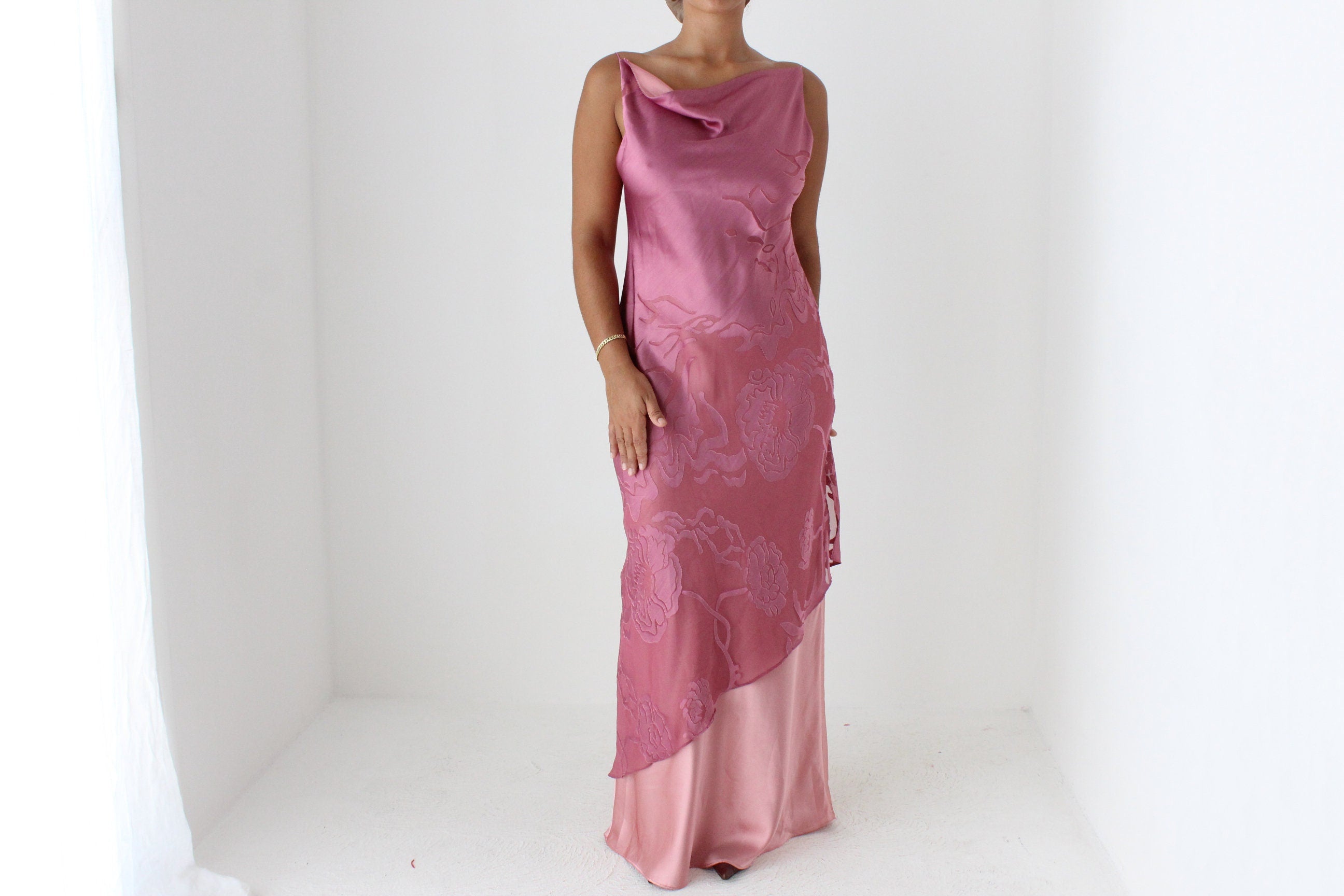 Y2K Layered Satin Cowl Neck Party Gown