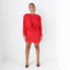 80s Coral Red Draped Disco Mini Dress