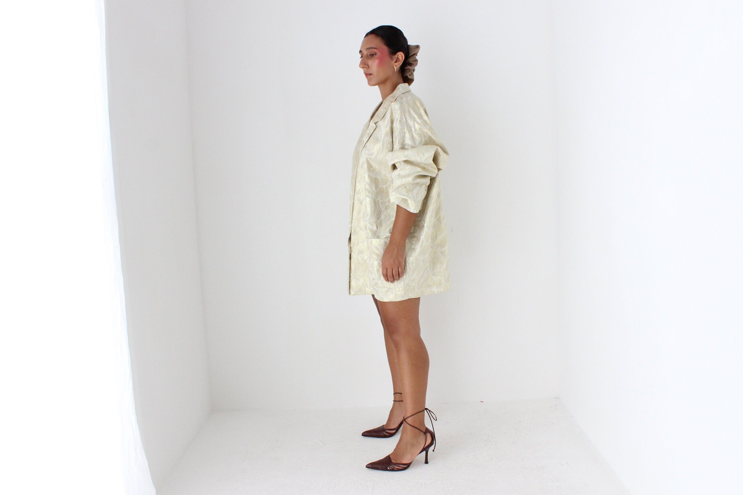 80s Golden Brocade Metallic Oversized Blazer Mini