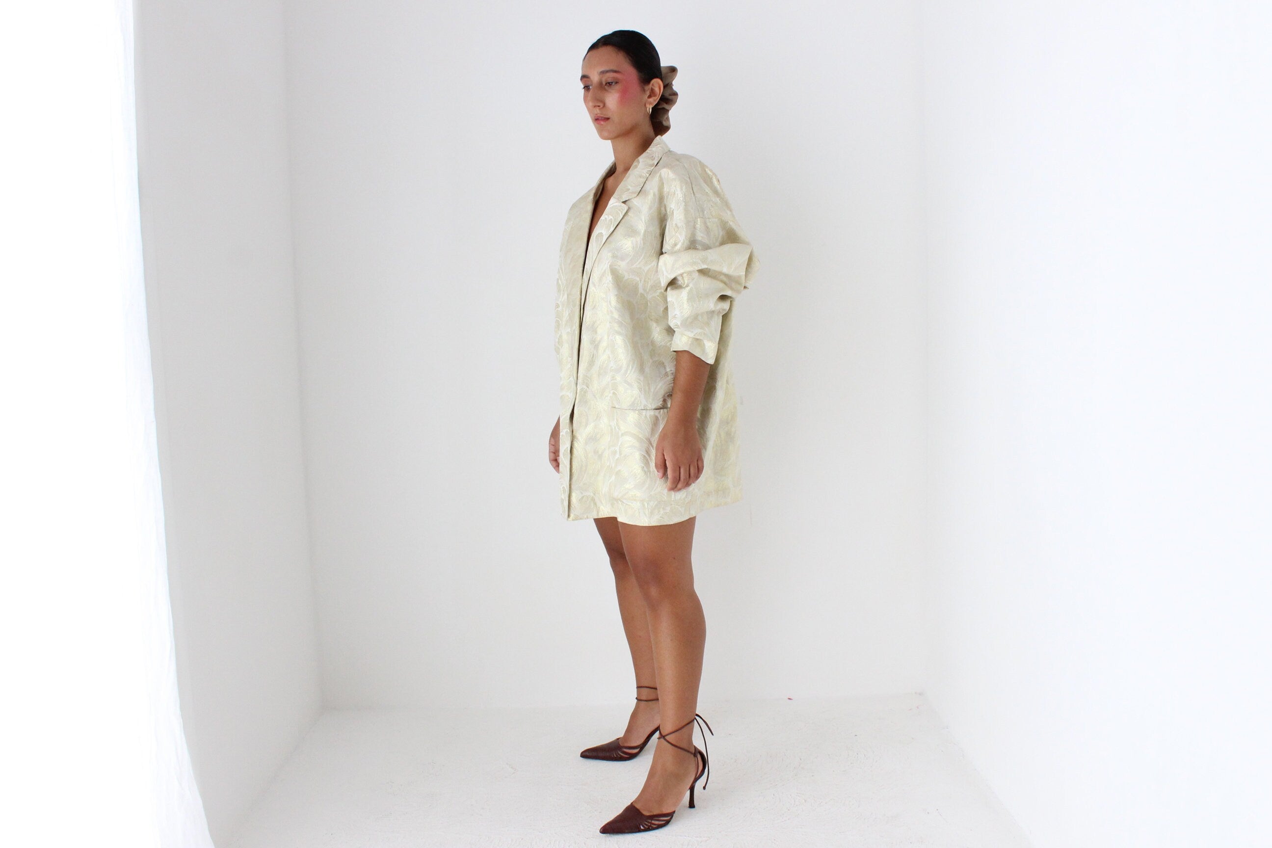 80s Golden Brocade Metallic Oversized Blazer Mini