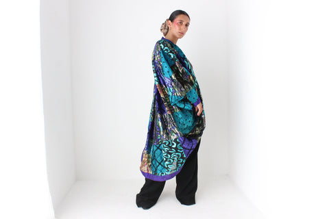 80s Historic Australian Designer Maximalist Rainbow Patchwork Batwing Kimono Jacket
