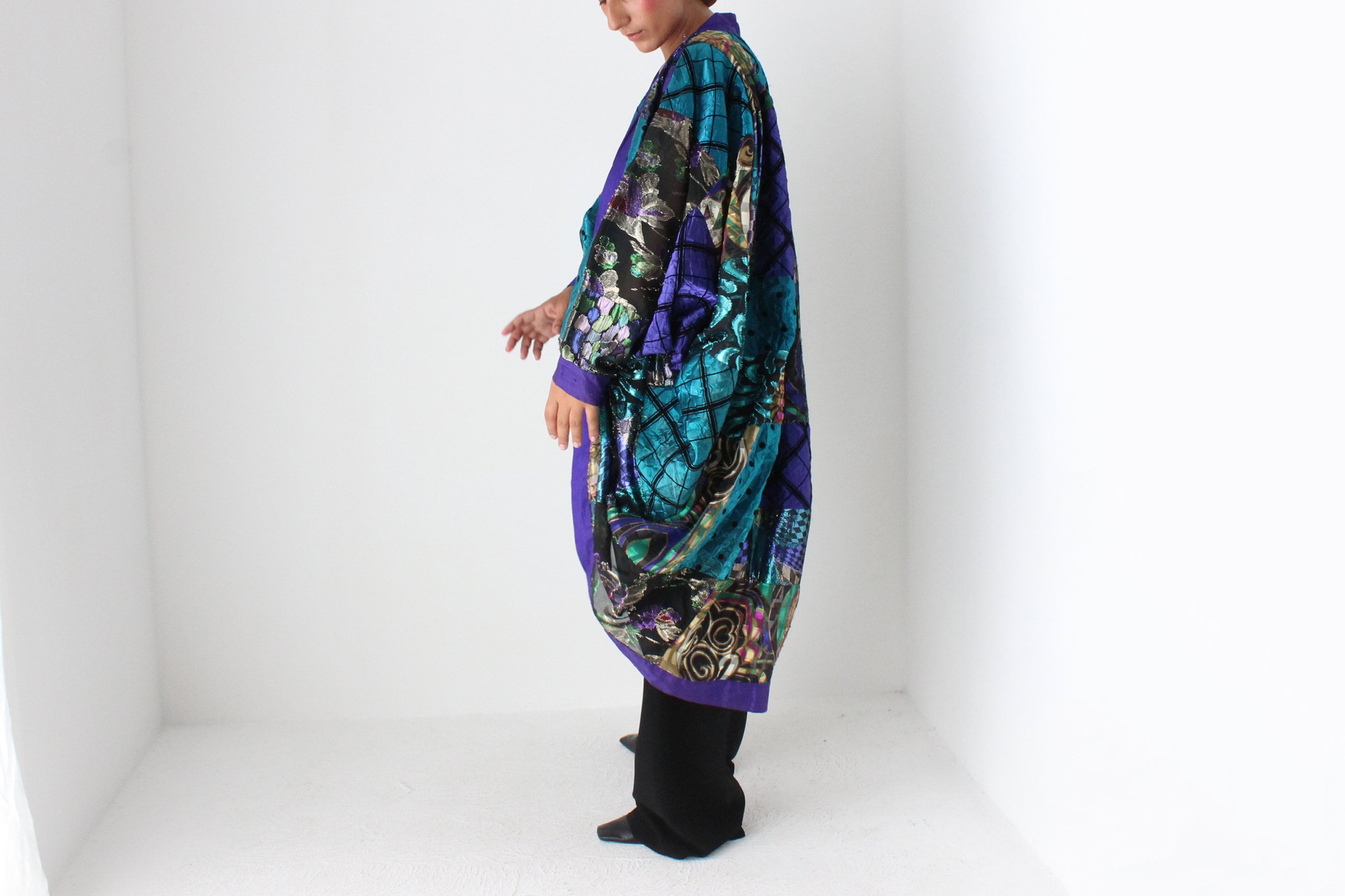 80s Historic Australian Designer Maximalist Rainbow Patchwork Batwing Kimono Jacket