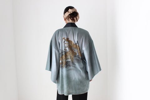 One of a Kind Vintage 1980s Hand Painted Japanese Tiger Kimono