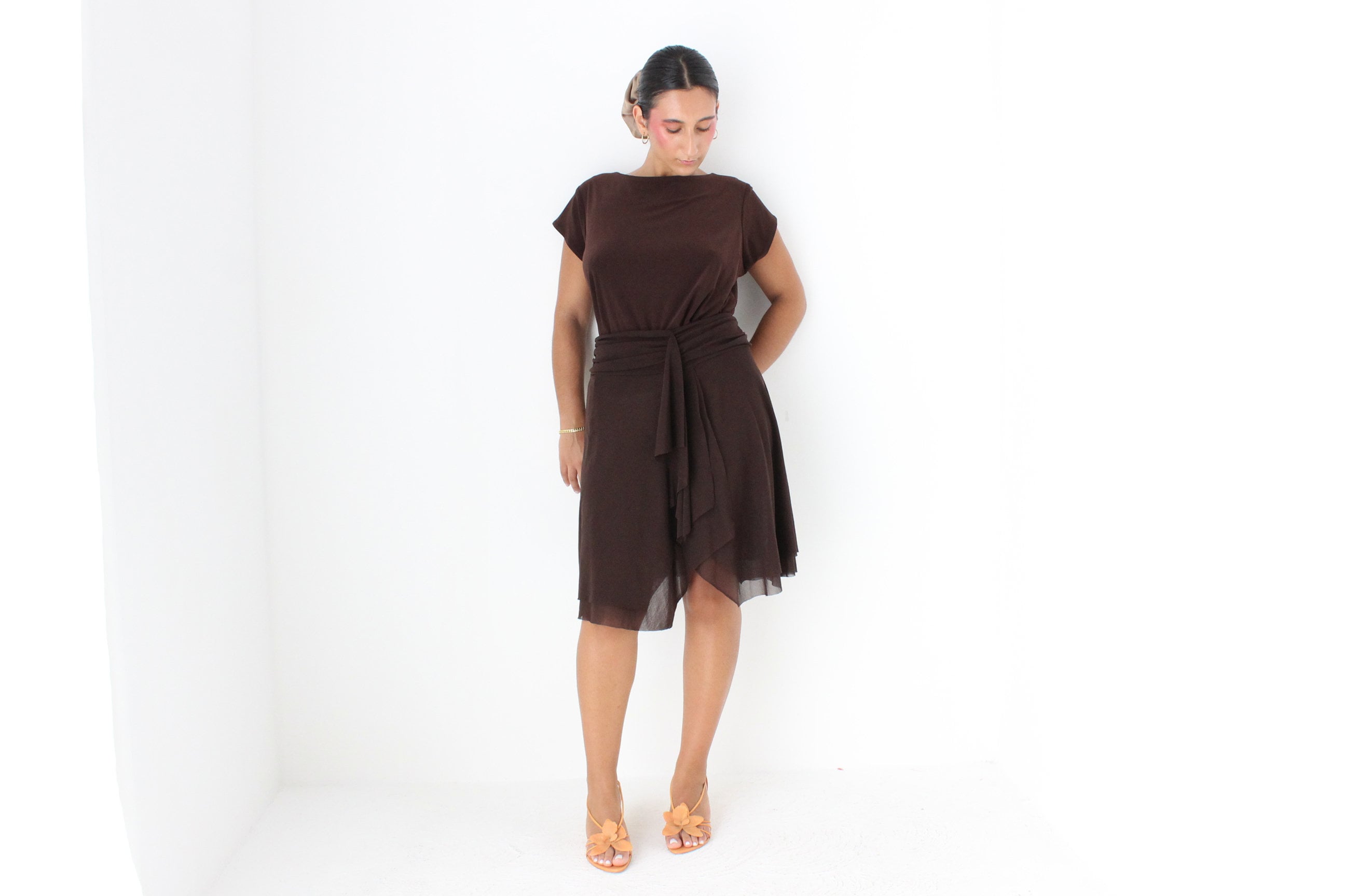 Y2K Tommy Bahama Stretch Chocolate Layered Mesh Pointed Hem Skirt