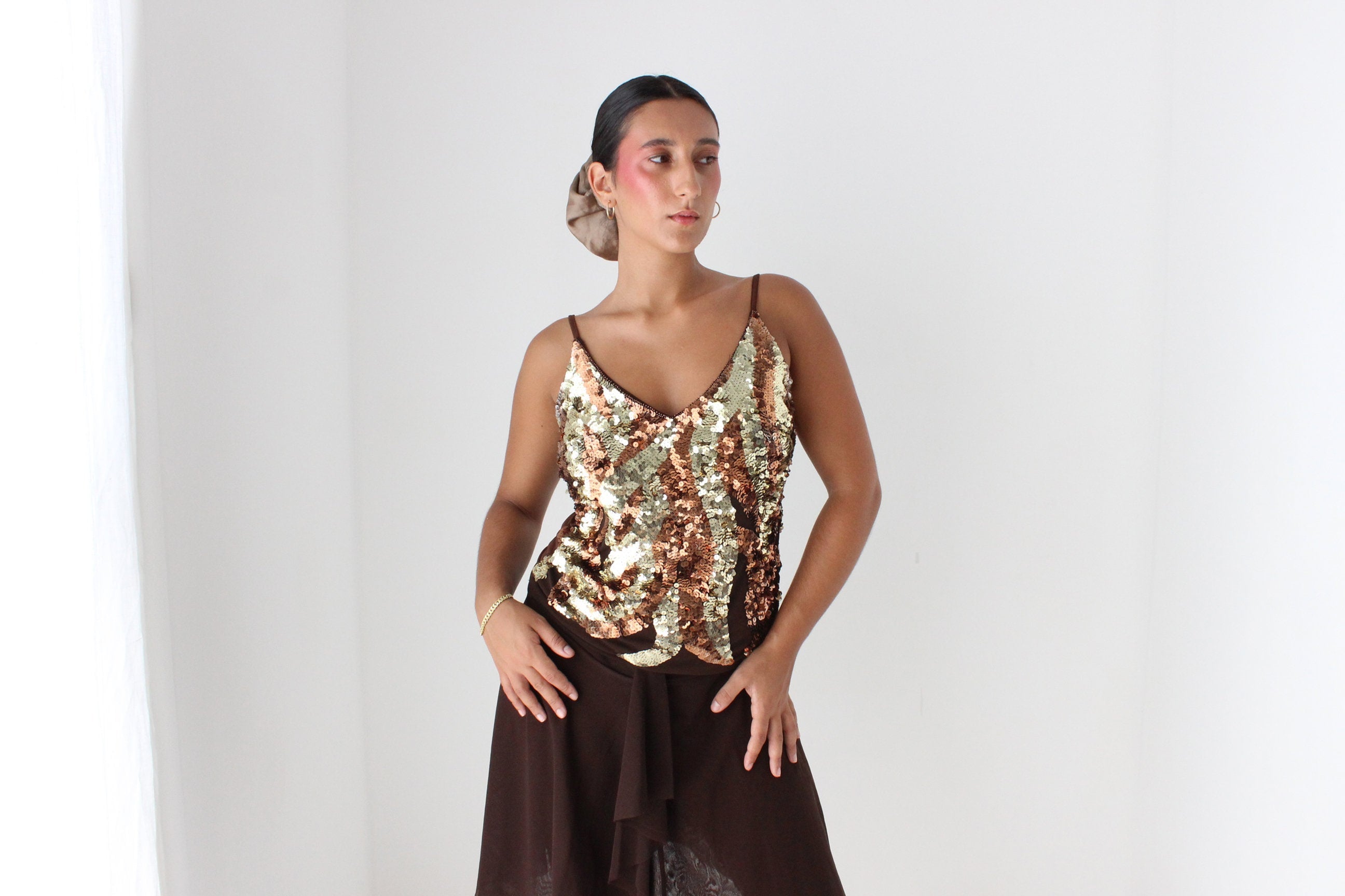 Iconic Y2K Bebe Flame Sequin & Mesh Top