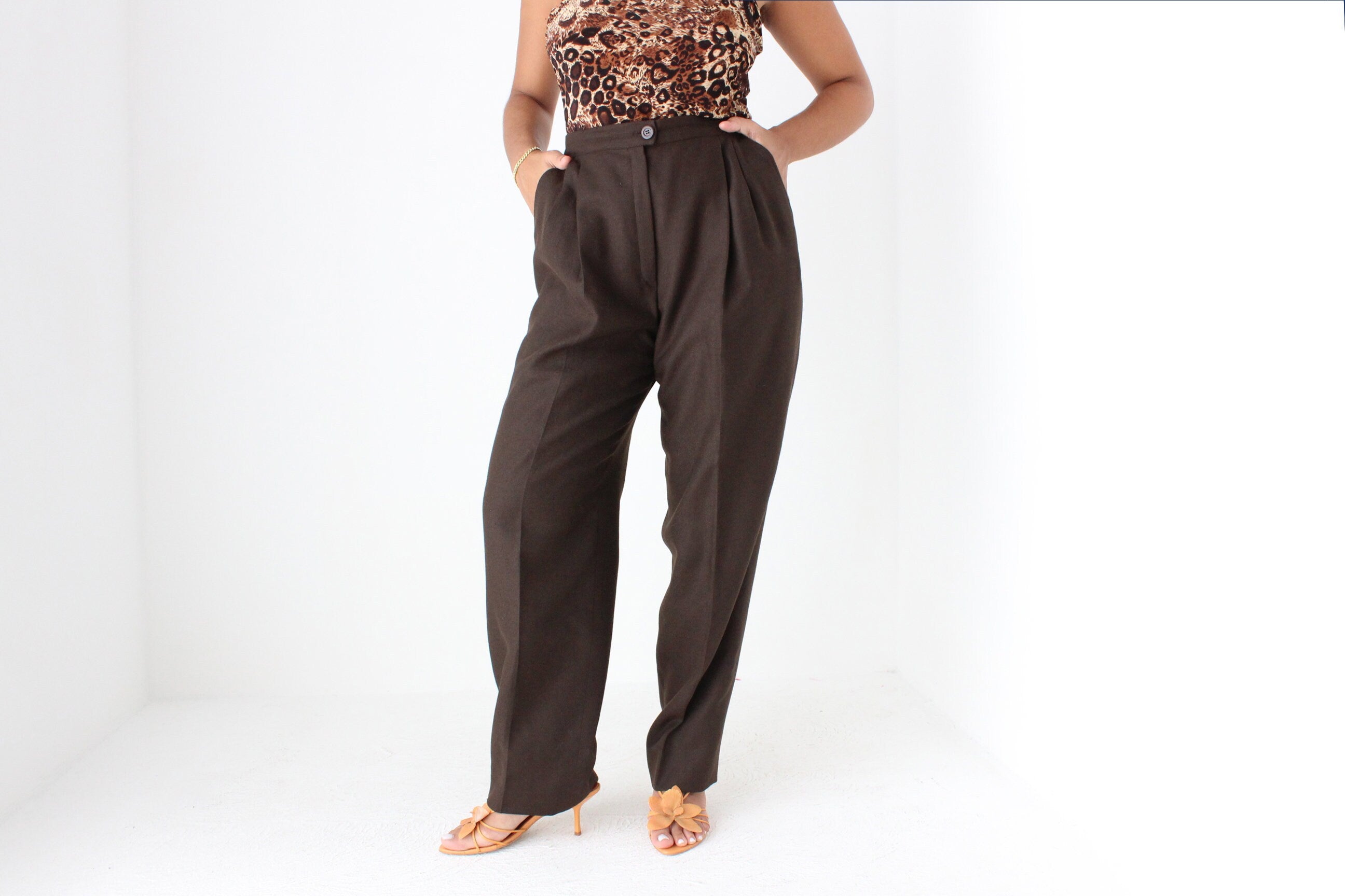 80s VALENTINO Vintage Pure Wool Relaxed Chocolate Trousers