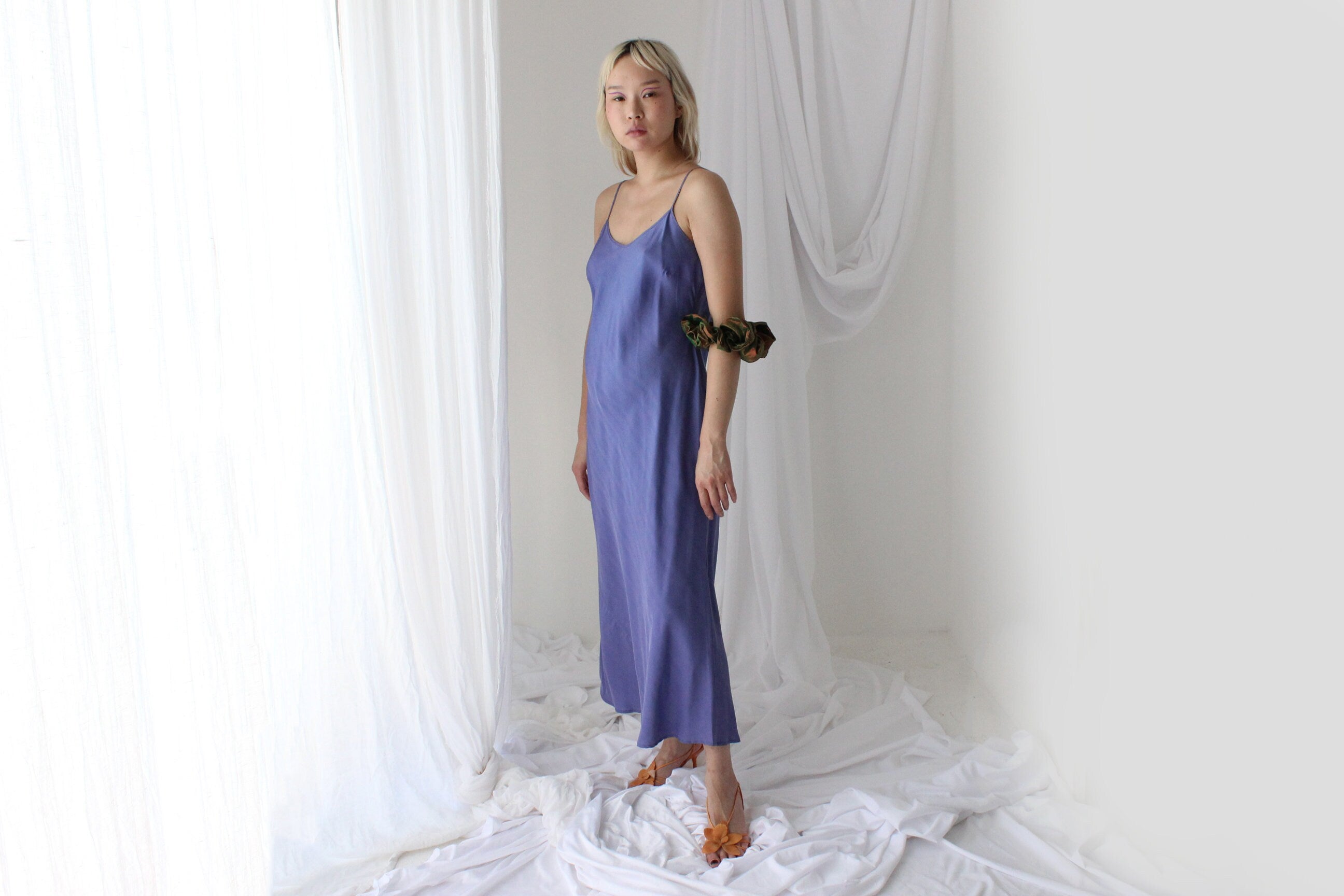 90s Pure Silk Bias Cut Slip Dress in Lilac