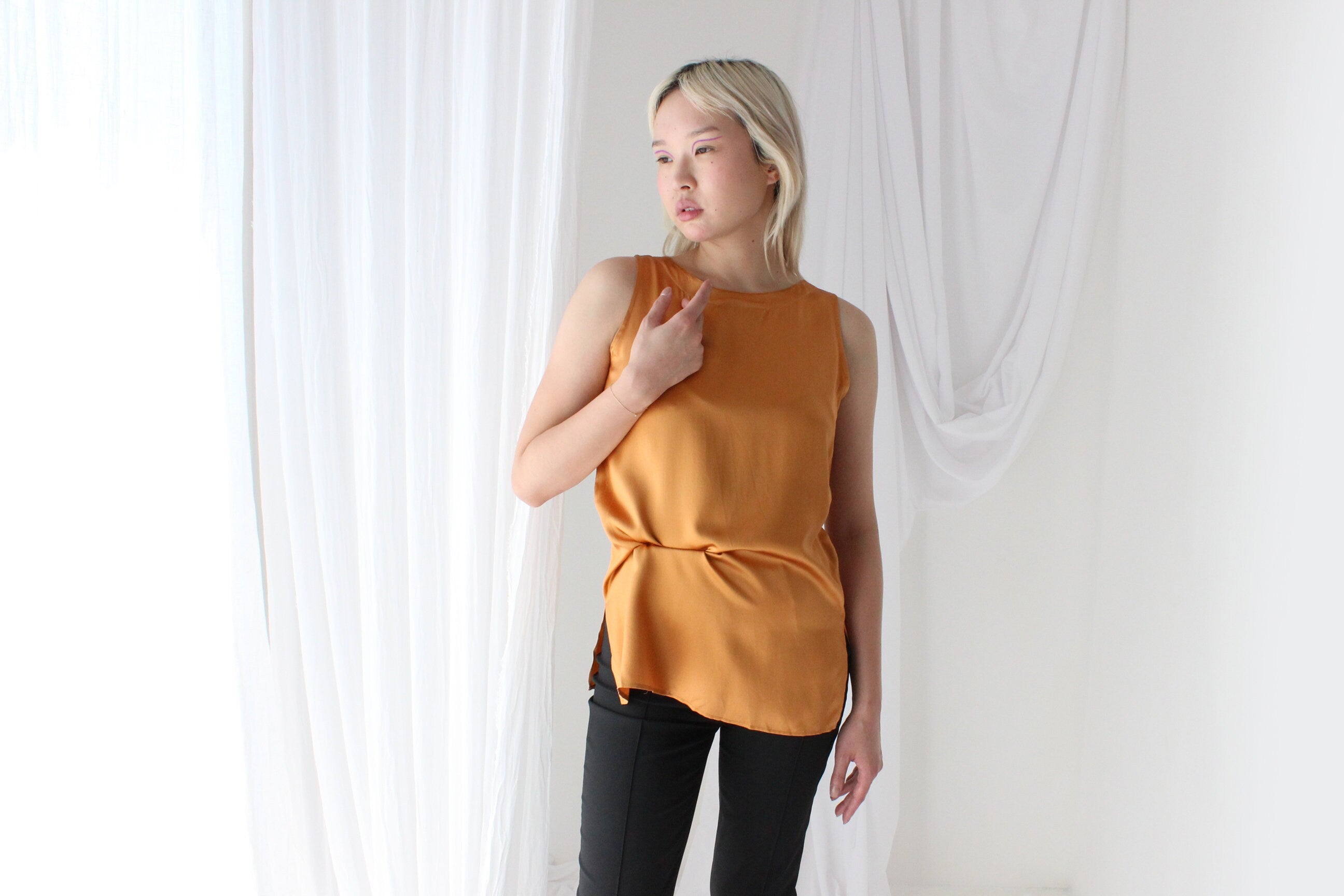 90s Pure Silk Sleeveless Tank Top in Marigold