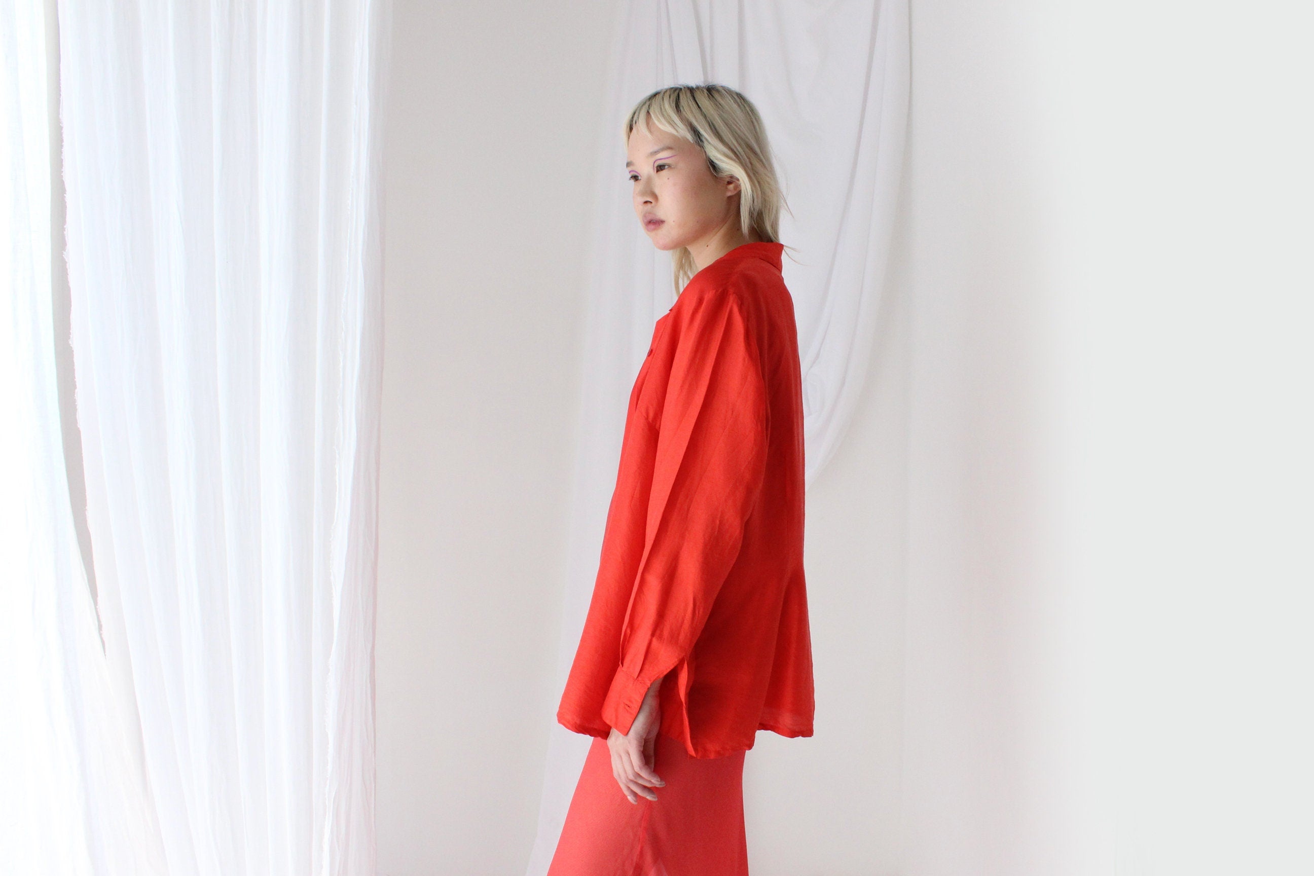 80s Coral Silk Luxury Oversized Shirt