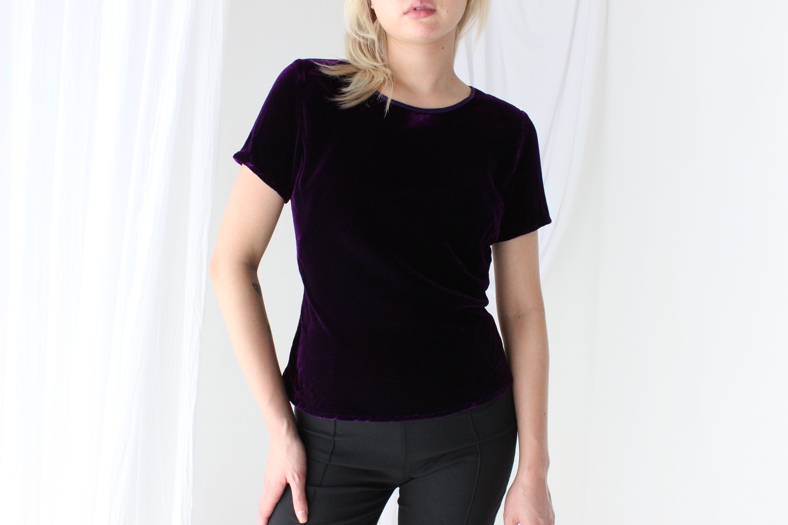 90s SILK VELVET Deep Purple Bias Cut Tee