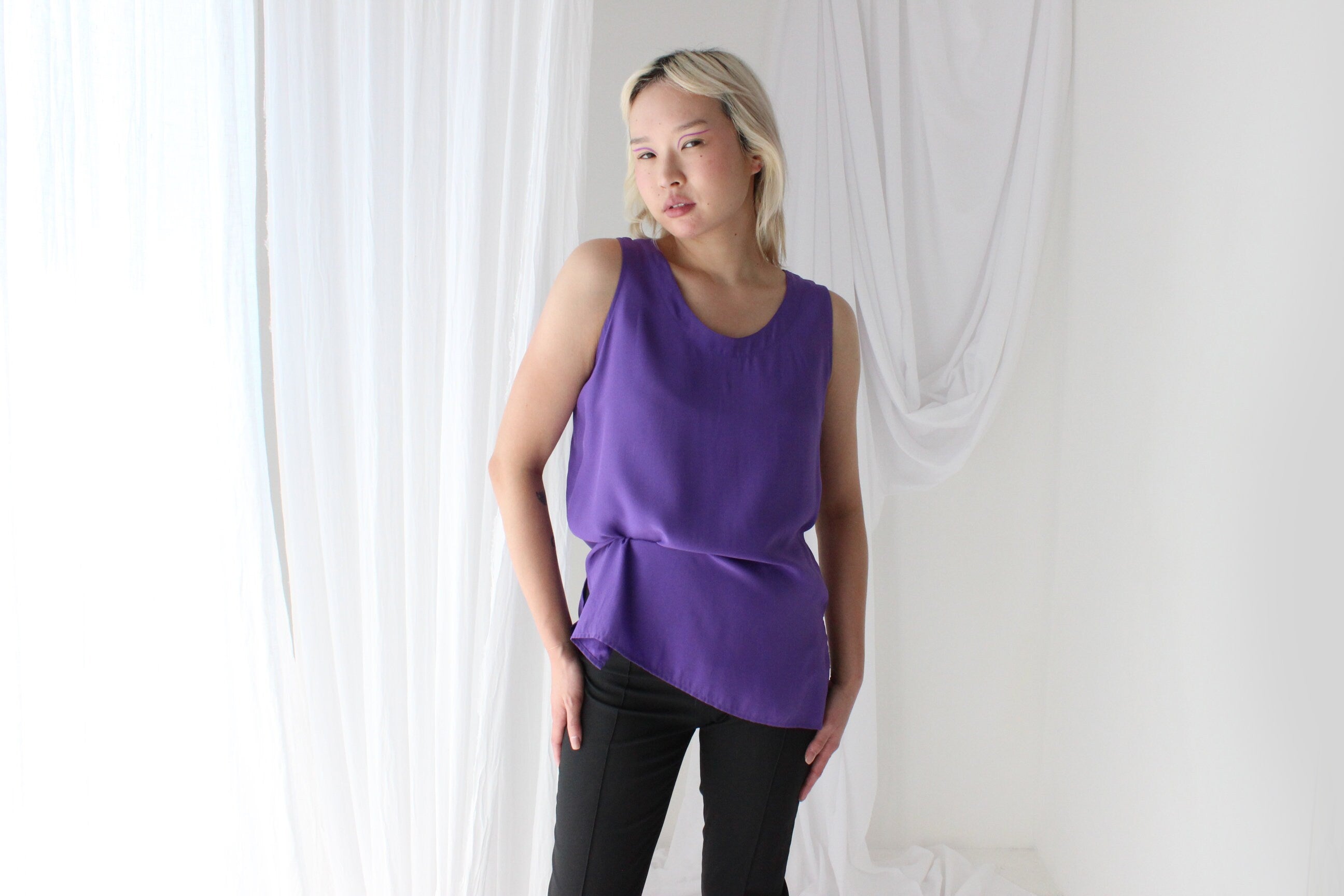 90s Pure Silk Sleeveless Tank Top in Purple