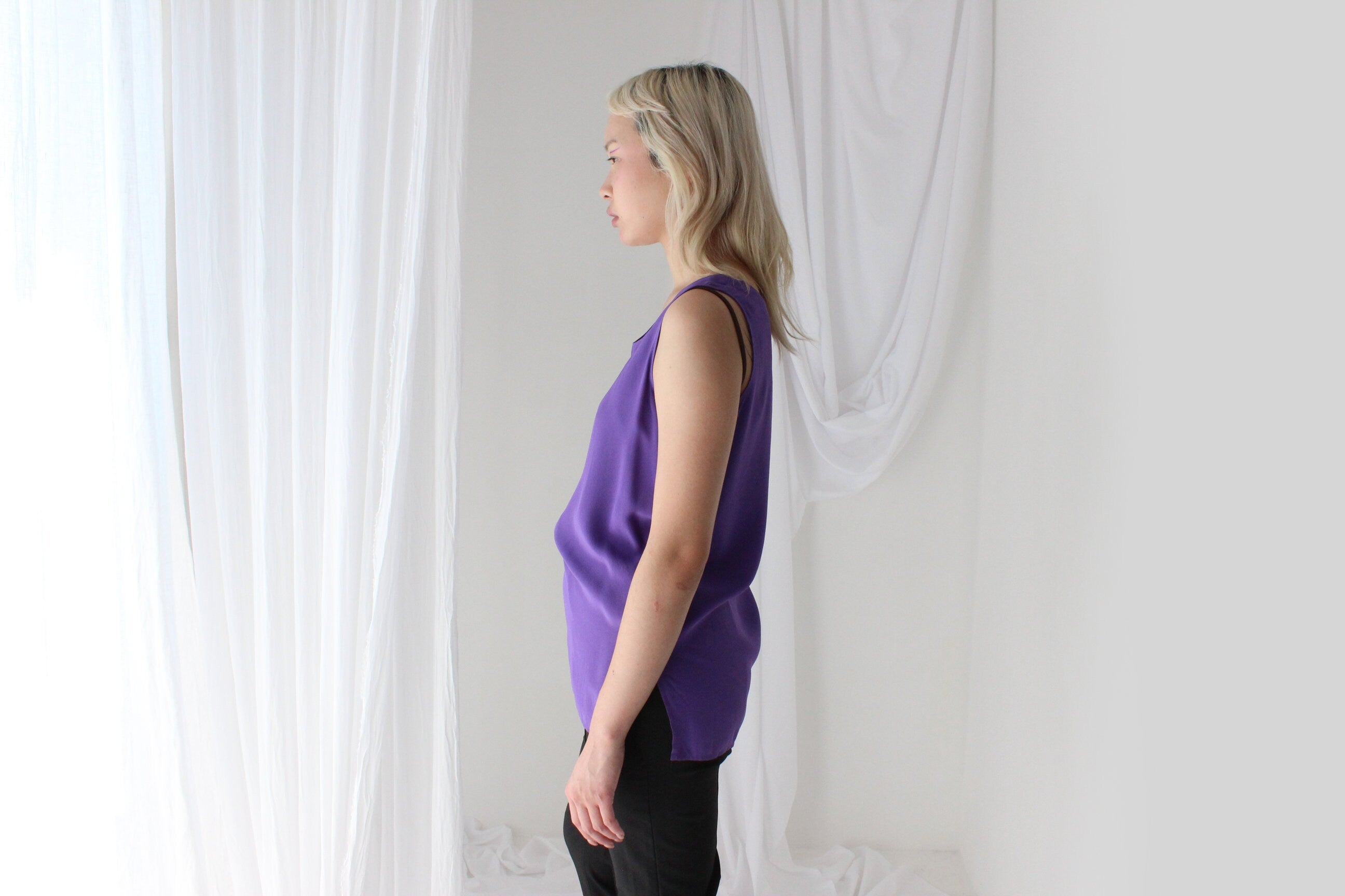 90s Pure Silk Sleeveless Tank Top in Purple