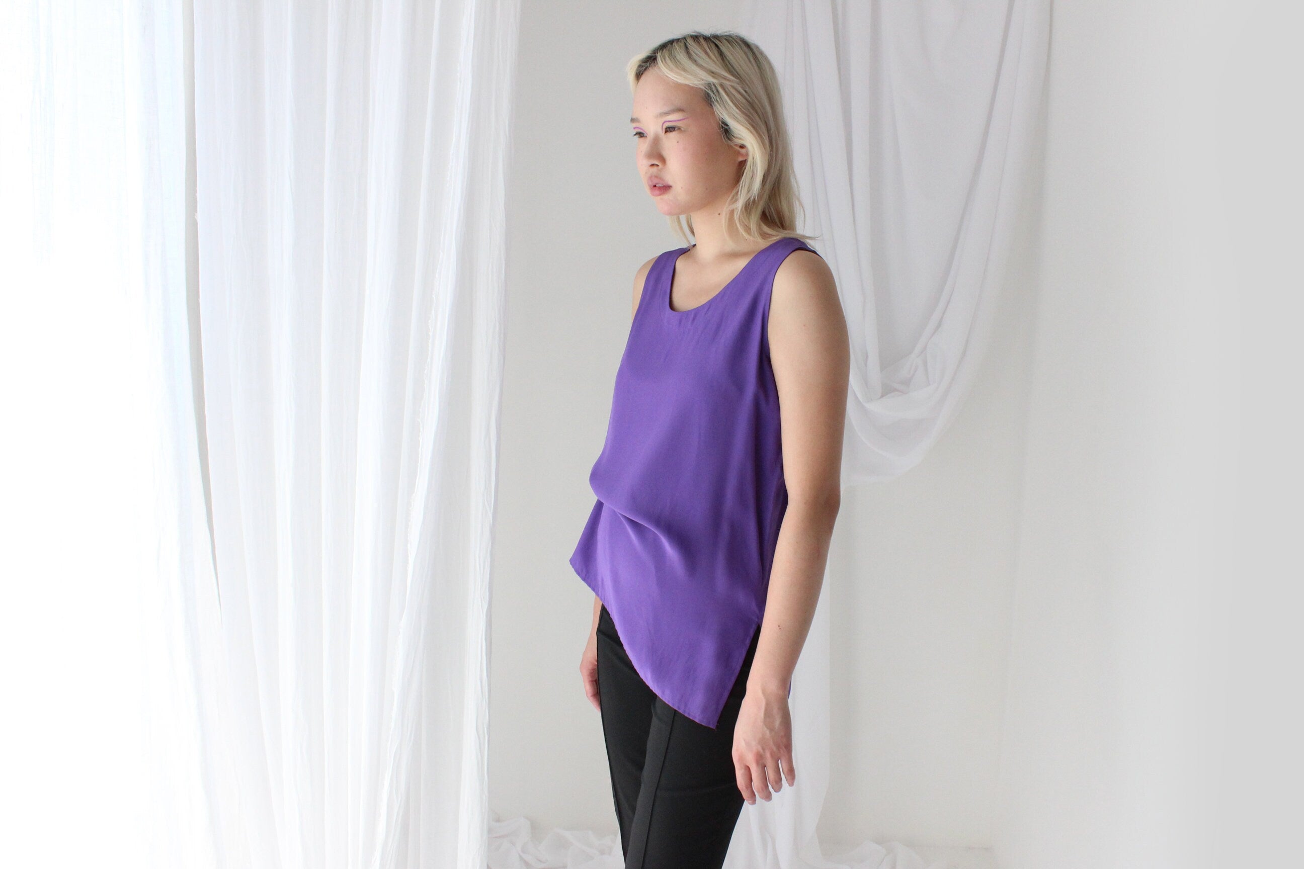 90s Pure Silk Sleeveless Tank Top in Purple