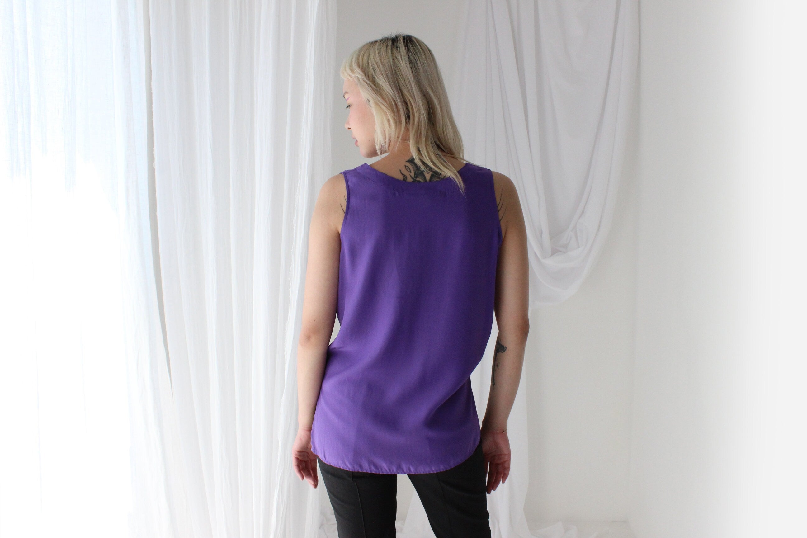 90s Pure Silk Sleeveless Tank Top in Purple