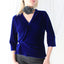 Romantic 90s SILK VELVET Deep Blue V Neck Bias Cut Top
