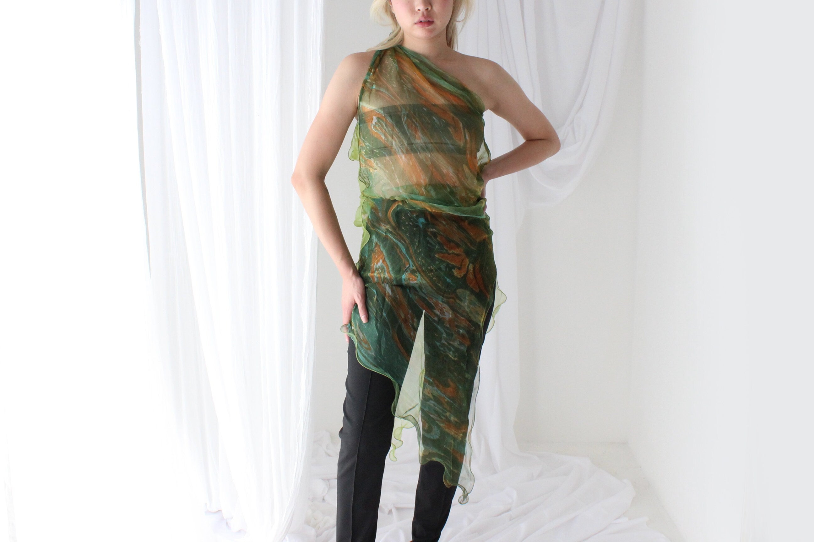 Y2K Pure Silk Chiffon Experimental Scarf Top