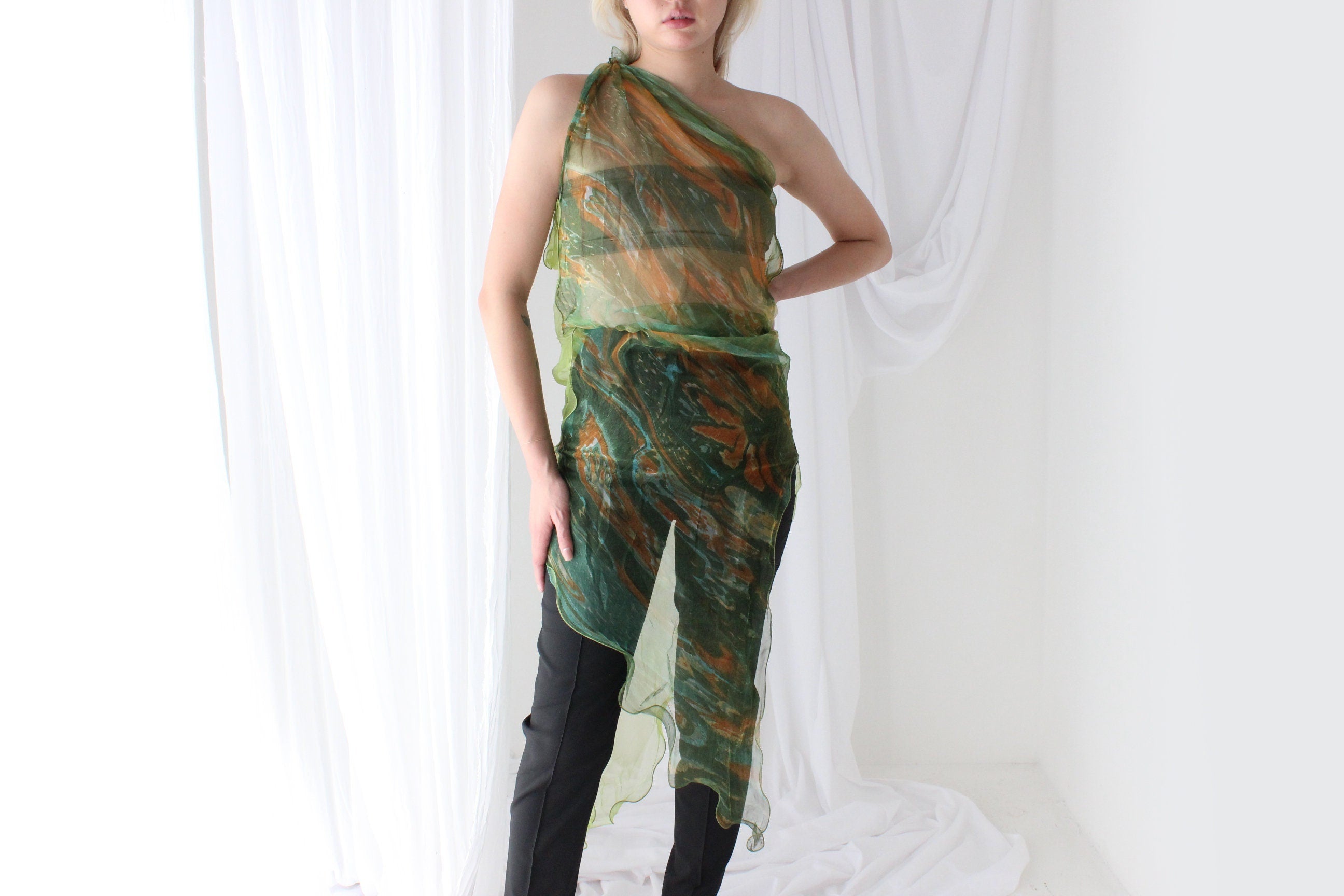 Y2K Pure Silk Chiffon Experimental Scarf Top