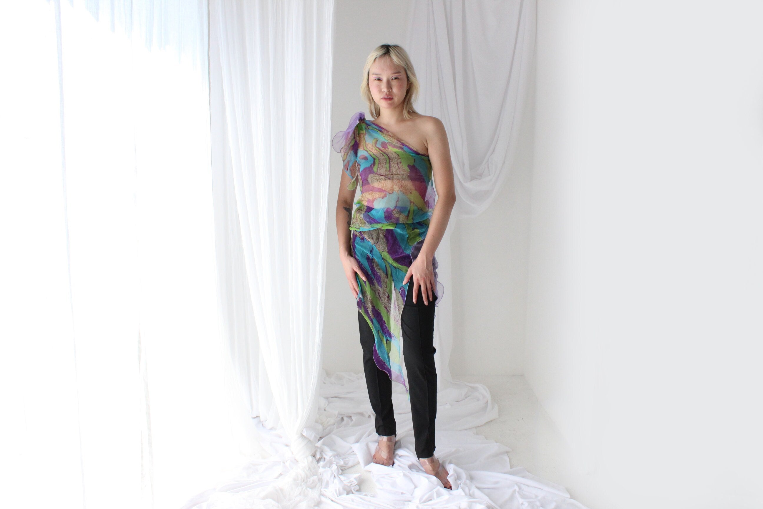 Y2K Pure Silk Chiffon Experimental Sheer Scarf Top