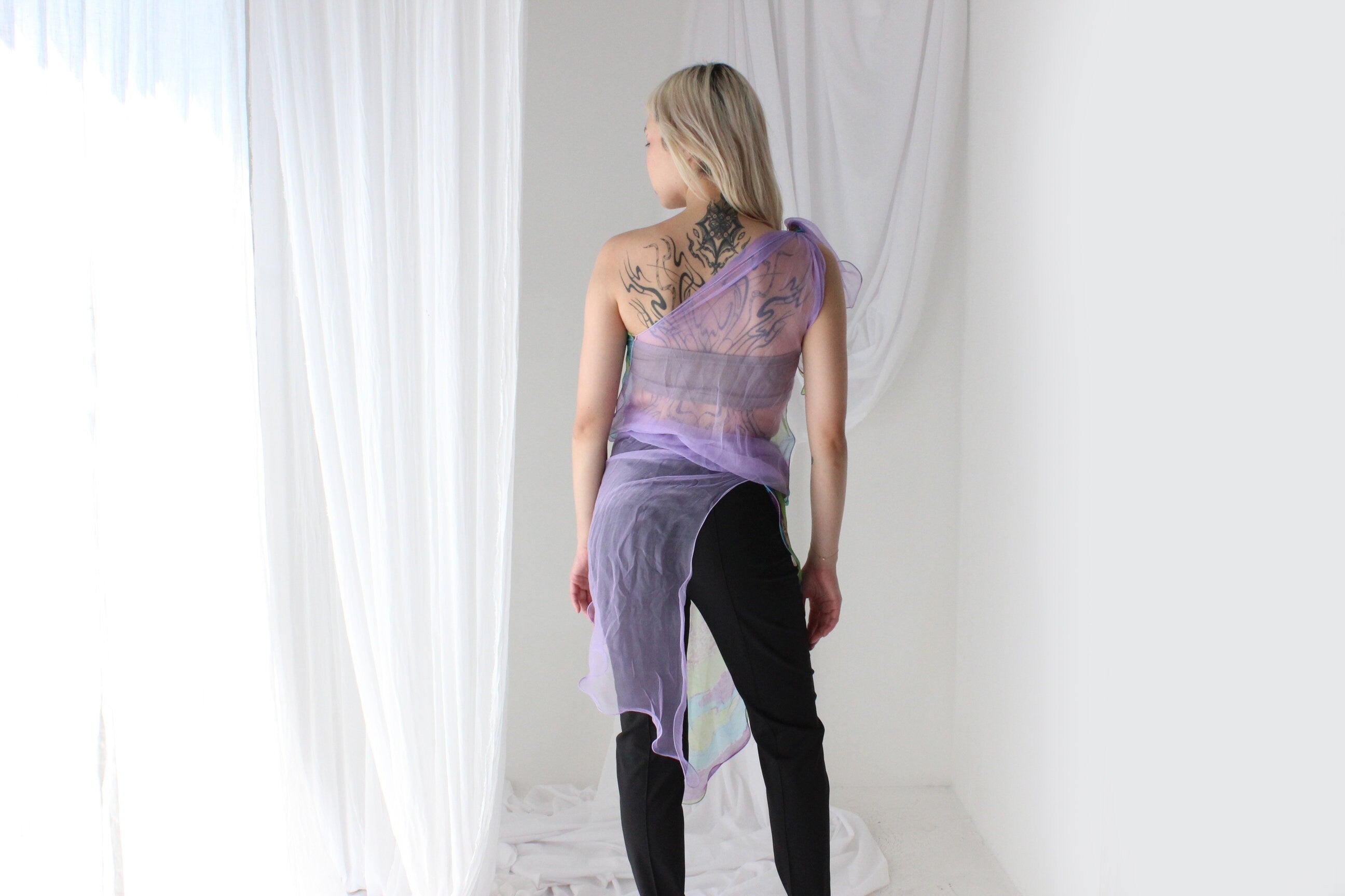 Y2K Pure Silk Chiffon Experimental Sheer Scarf Top