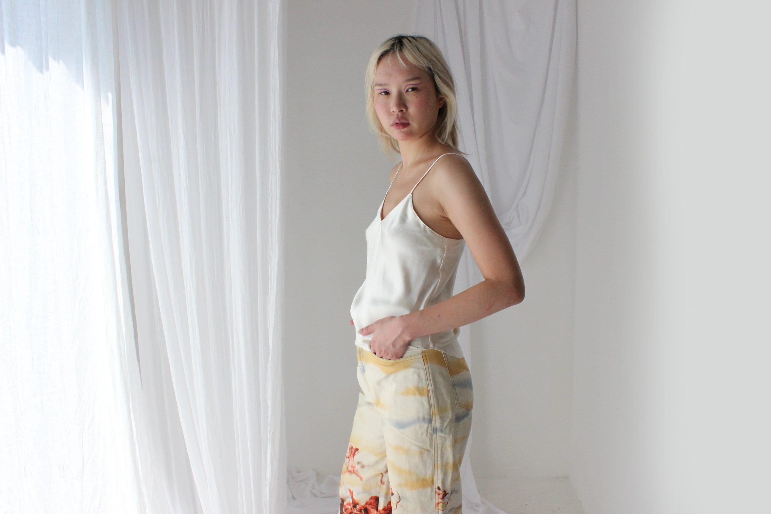 90s Pure Silk Cream Spaghetti Strap Cami