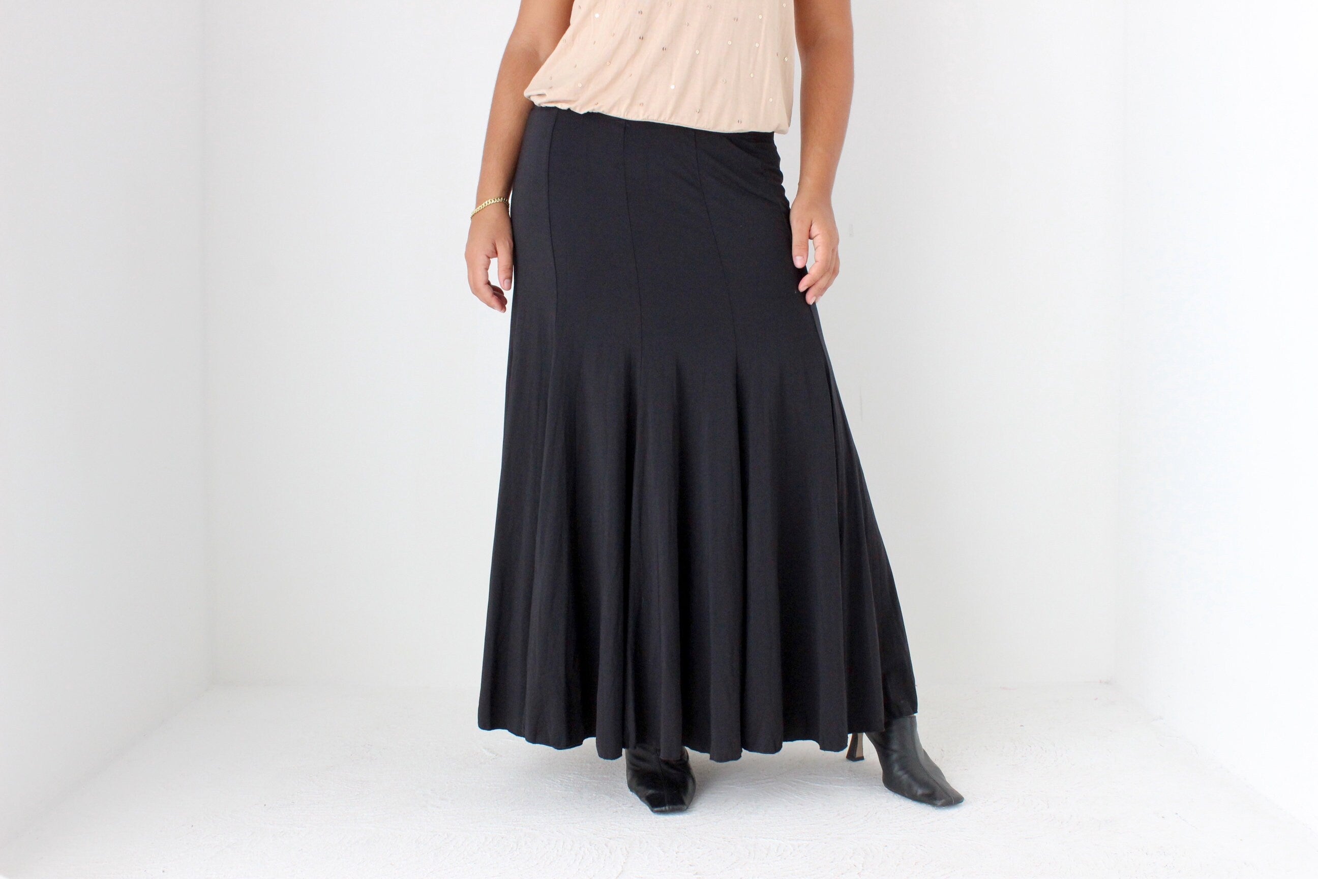 90s Minimal Slinky Stretch Maxi / Midi Skirt