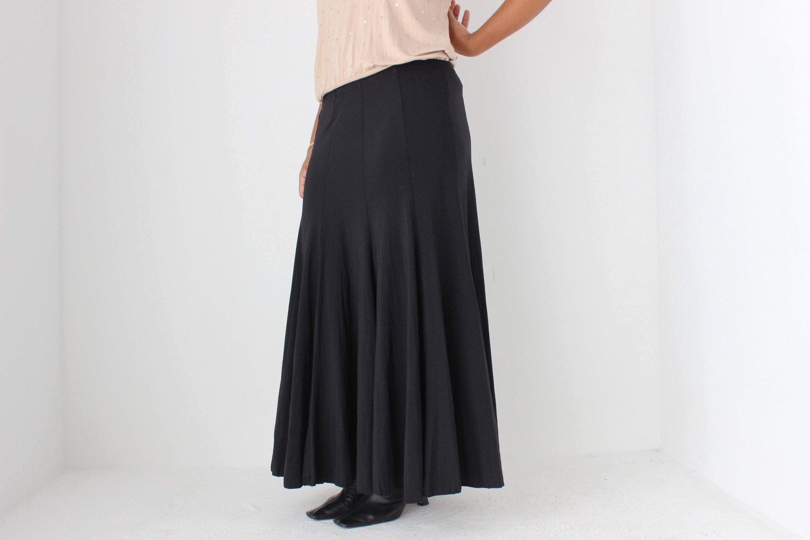 90s Minimal Slinky Stretch Maxi / Midi Skirt