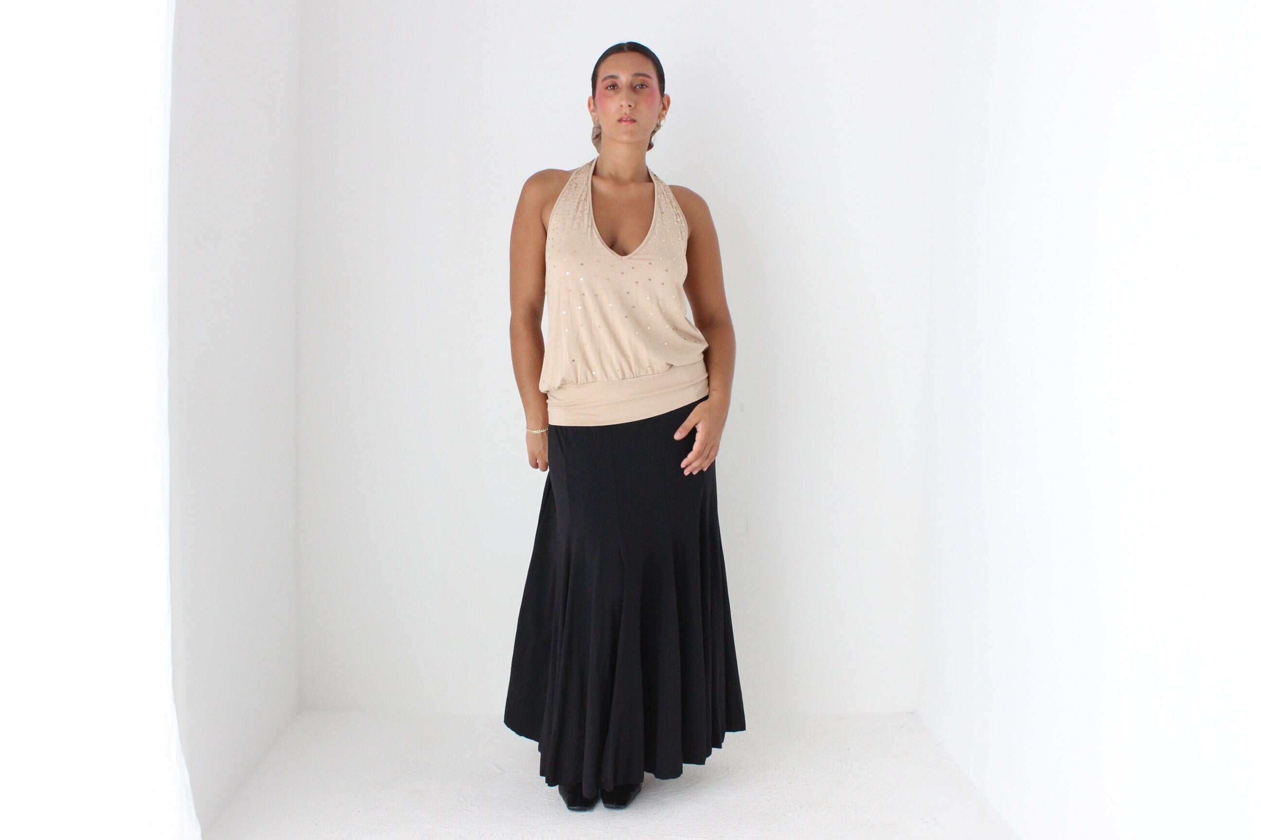 90s Minimal Slinky Stretch Maxi / Midi Skirt