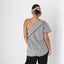 2000s Diane Von Furstenberg Modernist Striped One Shoulder Silk Top