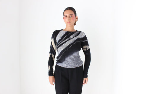 Y2K Stretch Abstract Animal Print & Sequin Knit Top