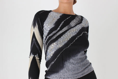 Y2K Stretch Abstract Animal Print & Sequin Knit Top